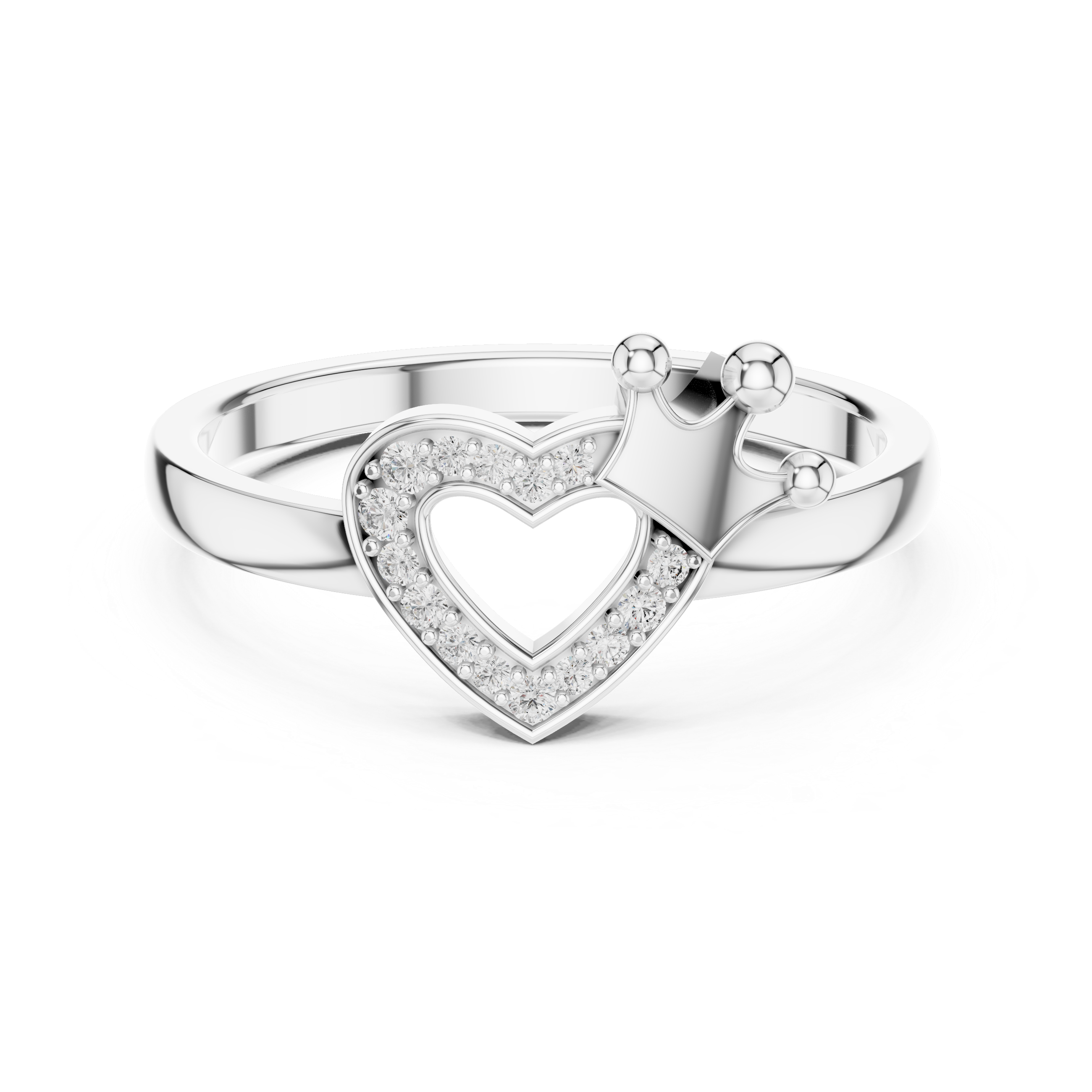 Round Diamond Heart Halo Crown Motif Ring