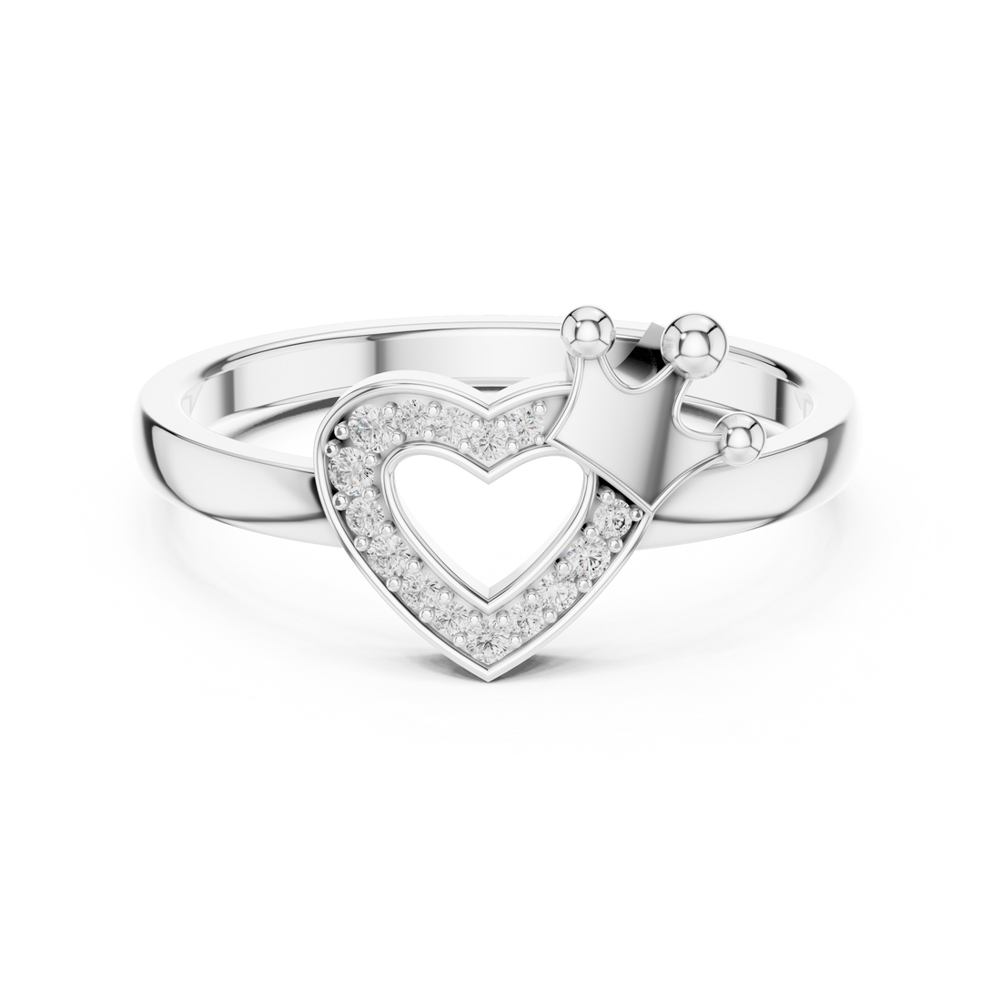 Round Diamond Heart Halo Crown Motif Ring