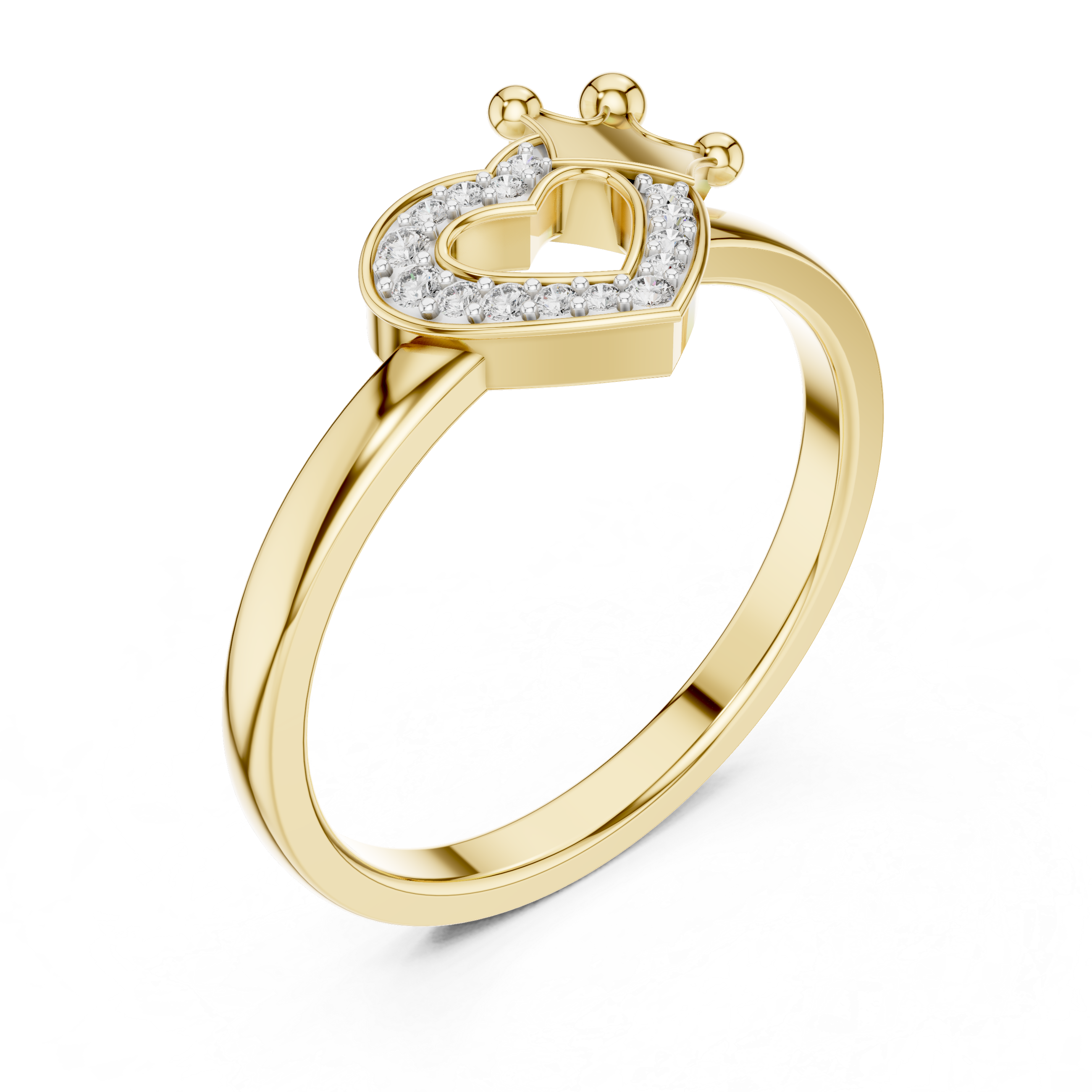 Round Diamond Heart Halo Crown Motif Ring