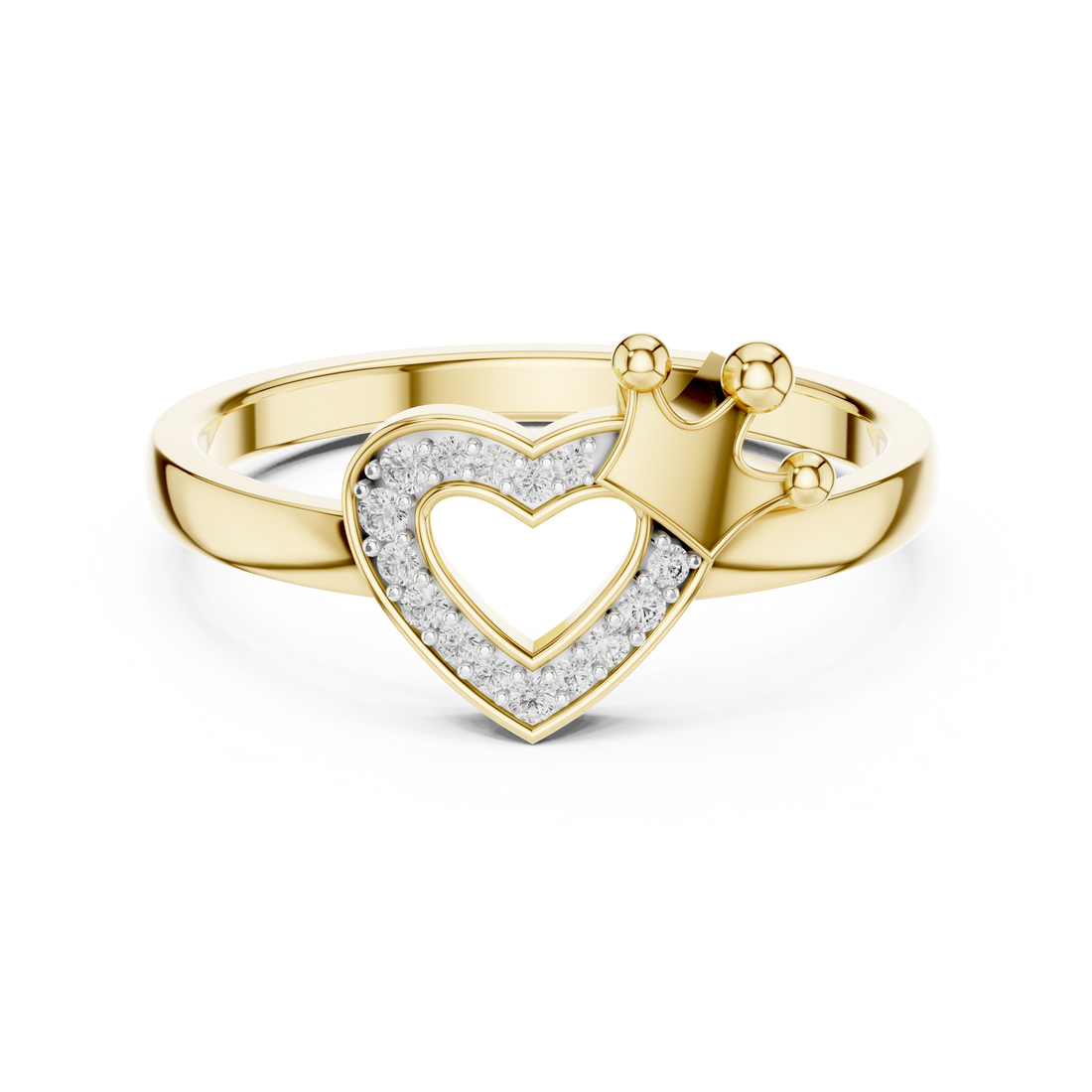 Round Diamond Heart Halo Crown Motif Ring