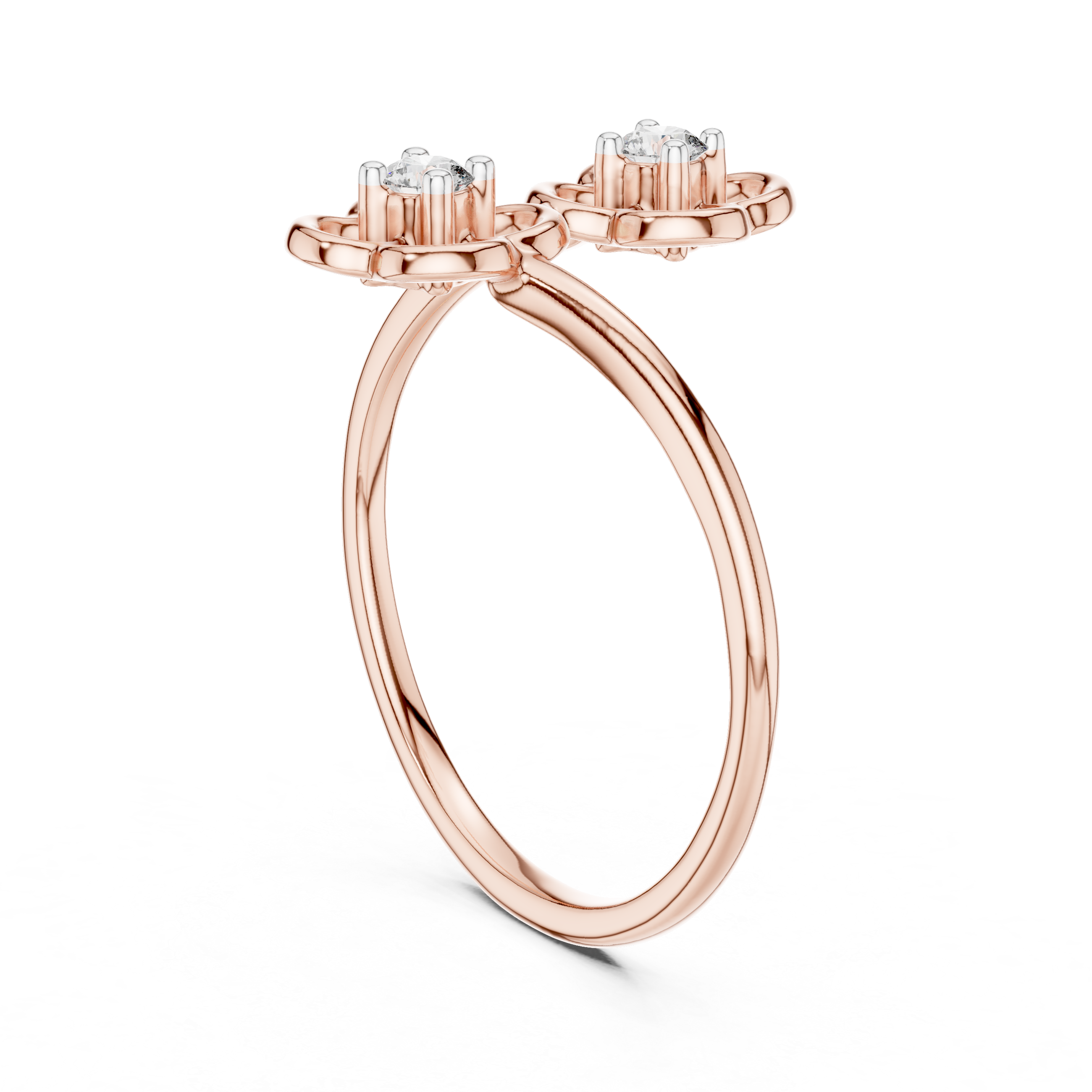 Round Cut Diamond Dual Floral Open Band Ring