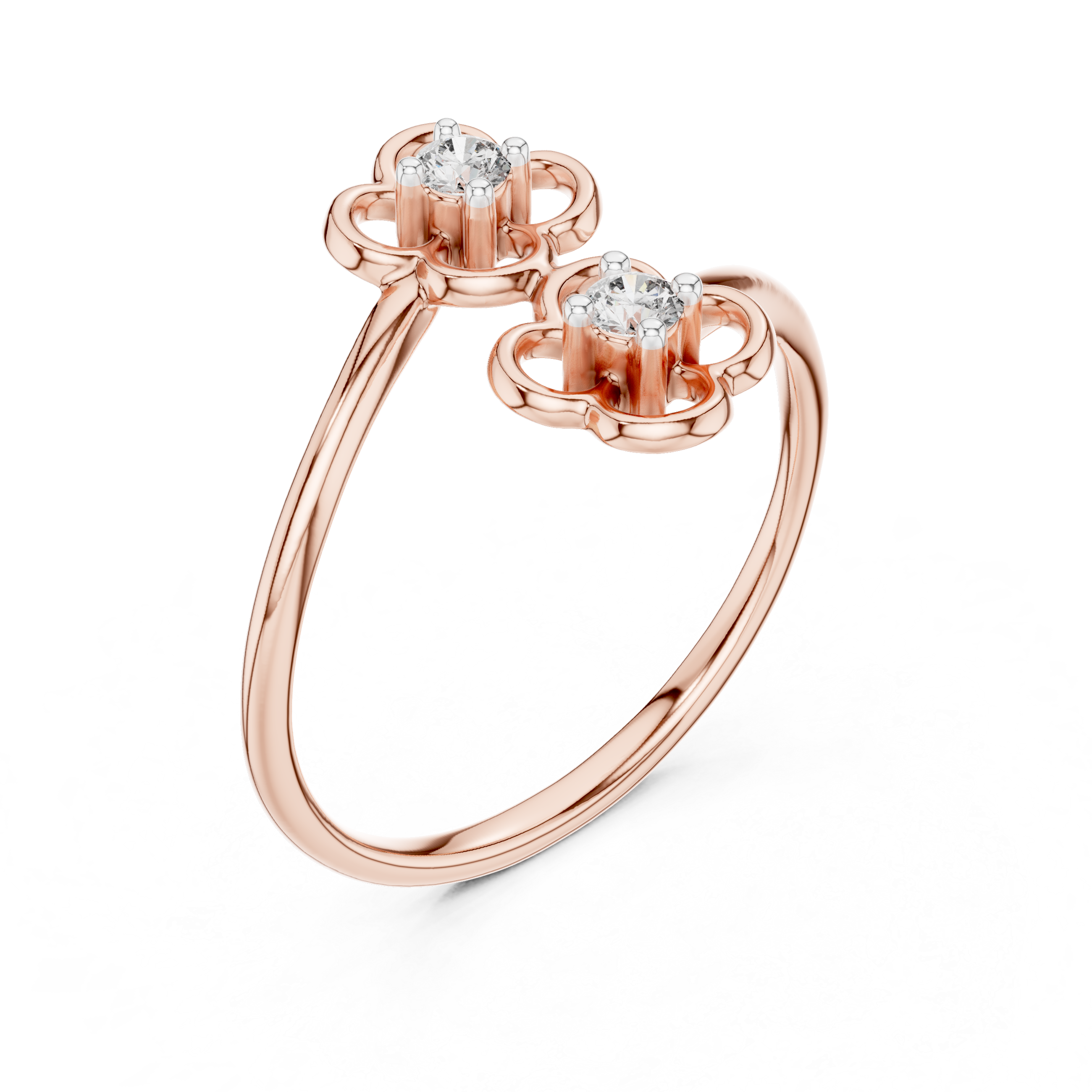 Round Cut Diamond Dual Floral Open Band Ring