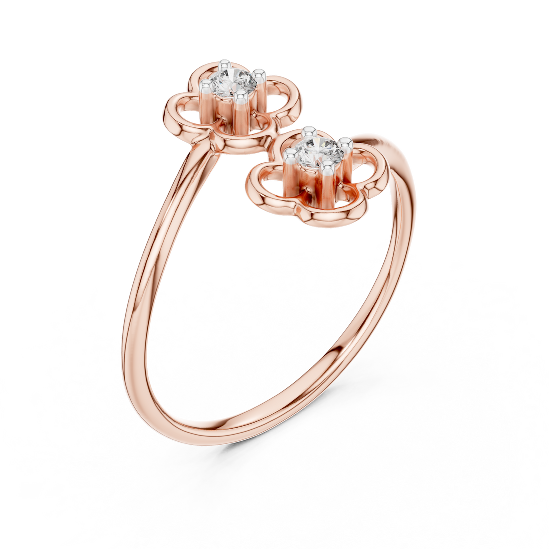 Round Cut Diamond Dual Floral Open Band Ring