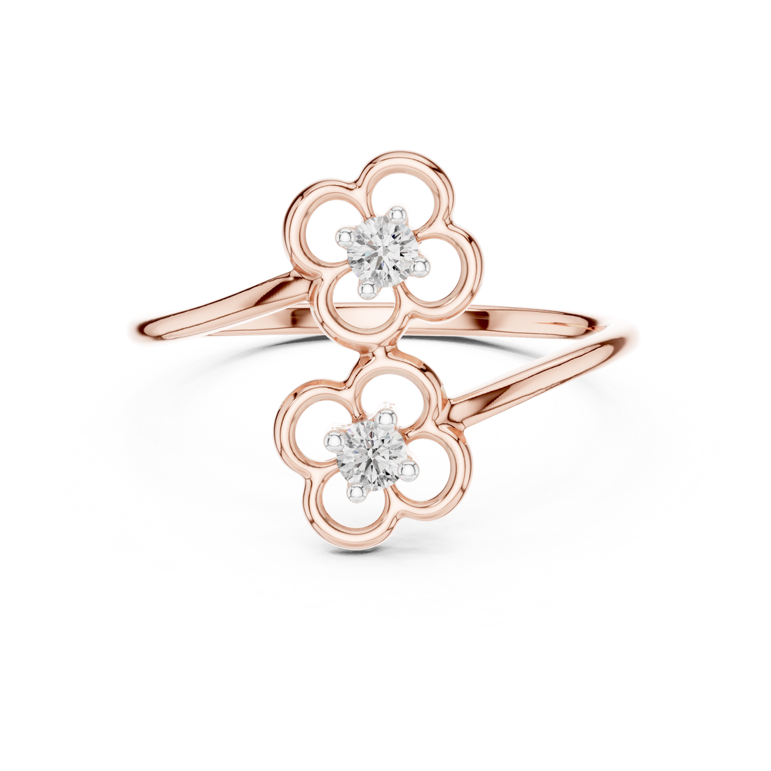 Round Cut Diamond Dual Floral Open Band Ring