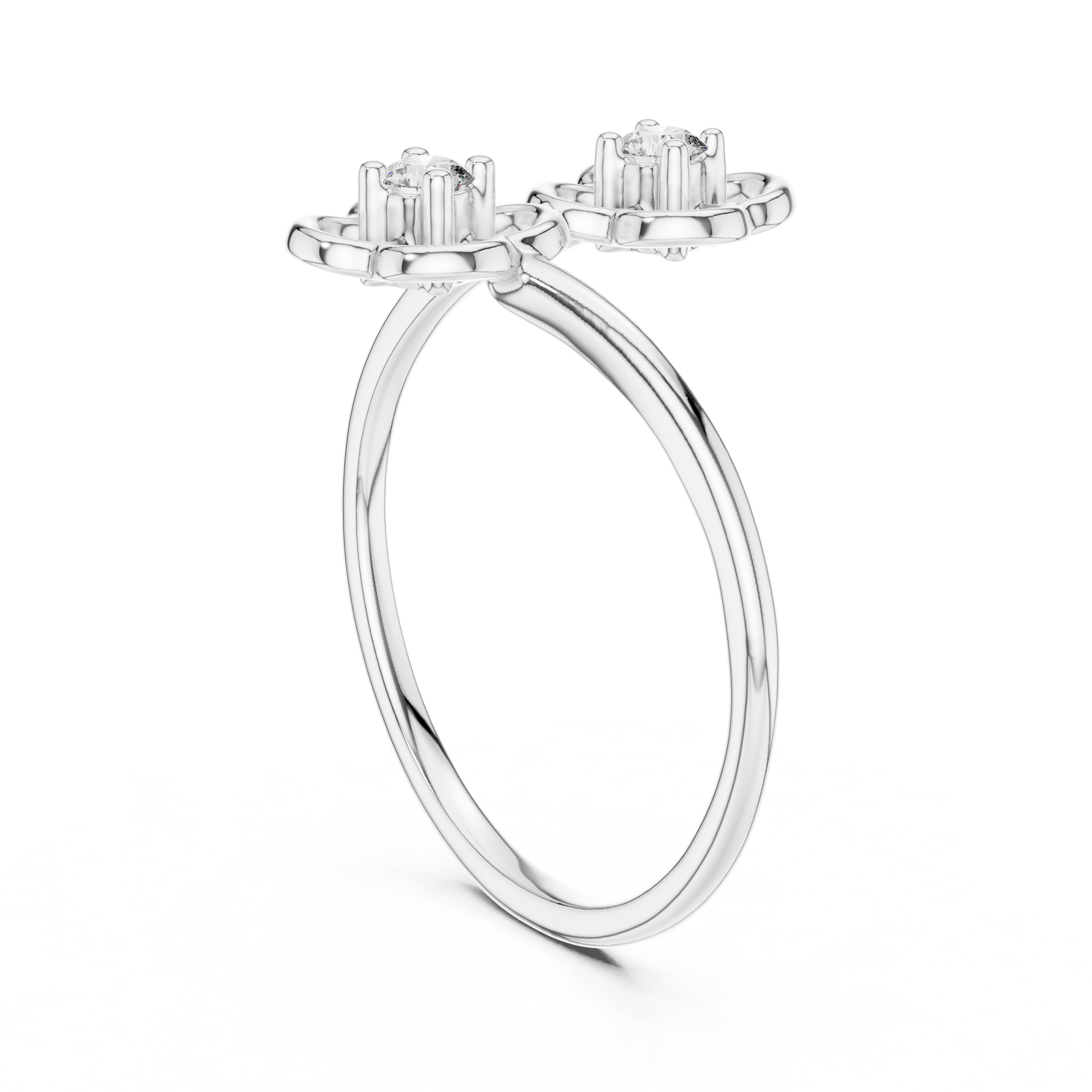 Round Cut Diamond Dual Floral Open Band Ring