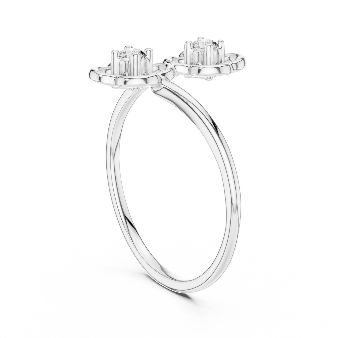 Round Cut Diamond Dual Floral Open Band Ring