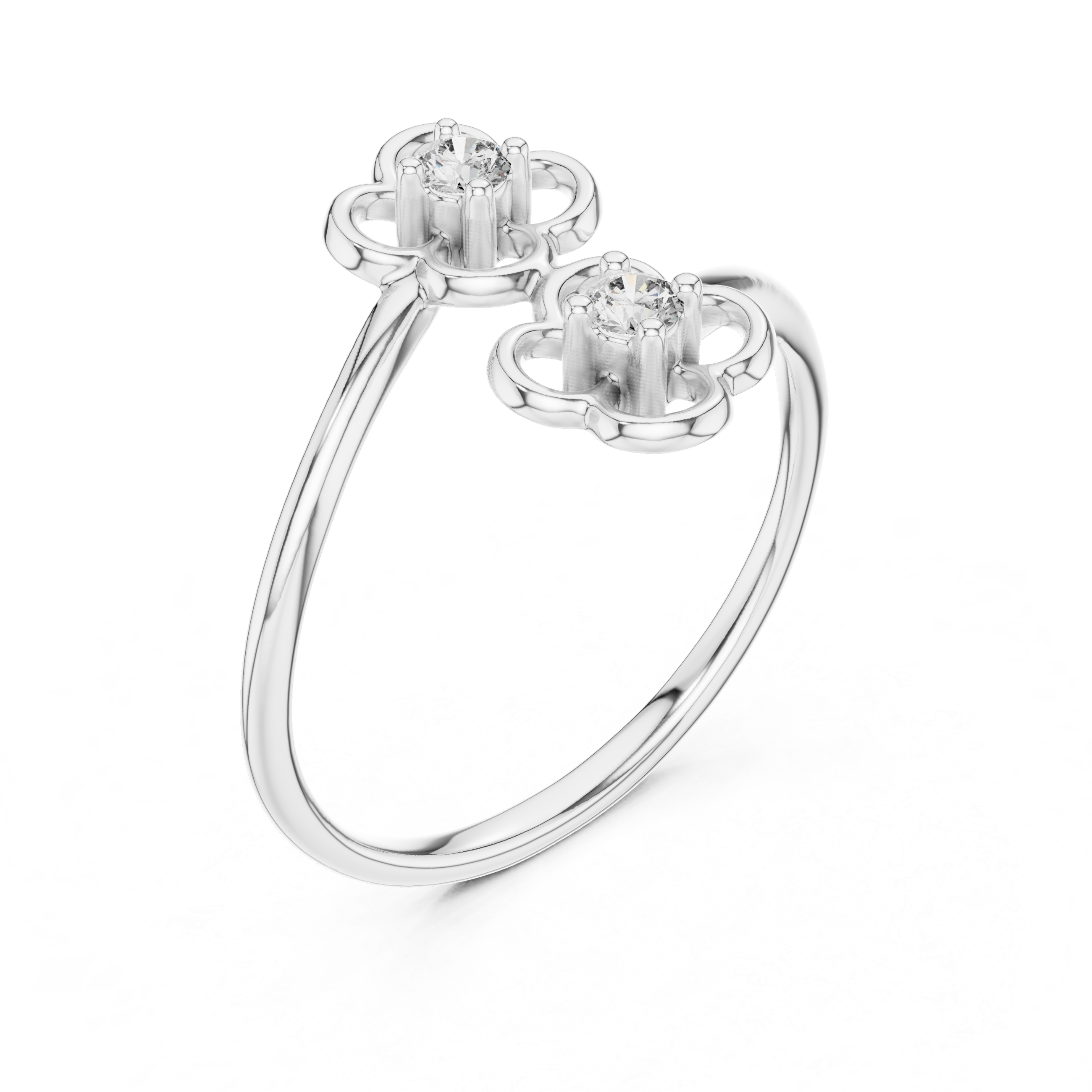 Round Cut Diamond Dual Floral Open Band Ring