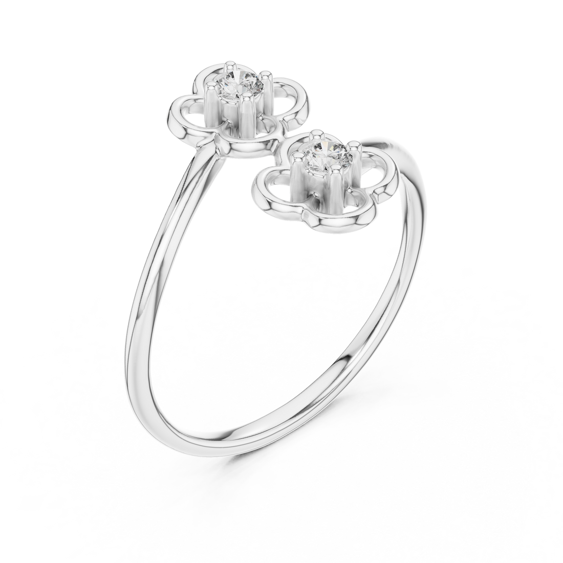 Round Cut Diamond Dual Floral Open Band Ring