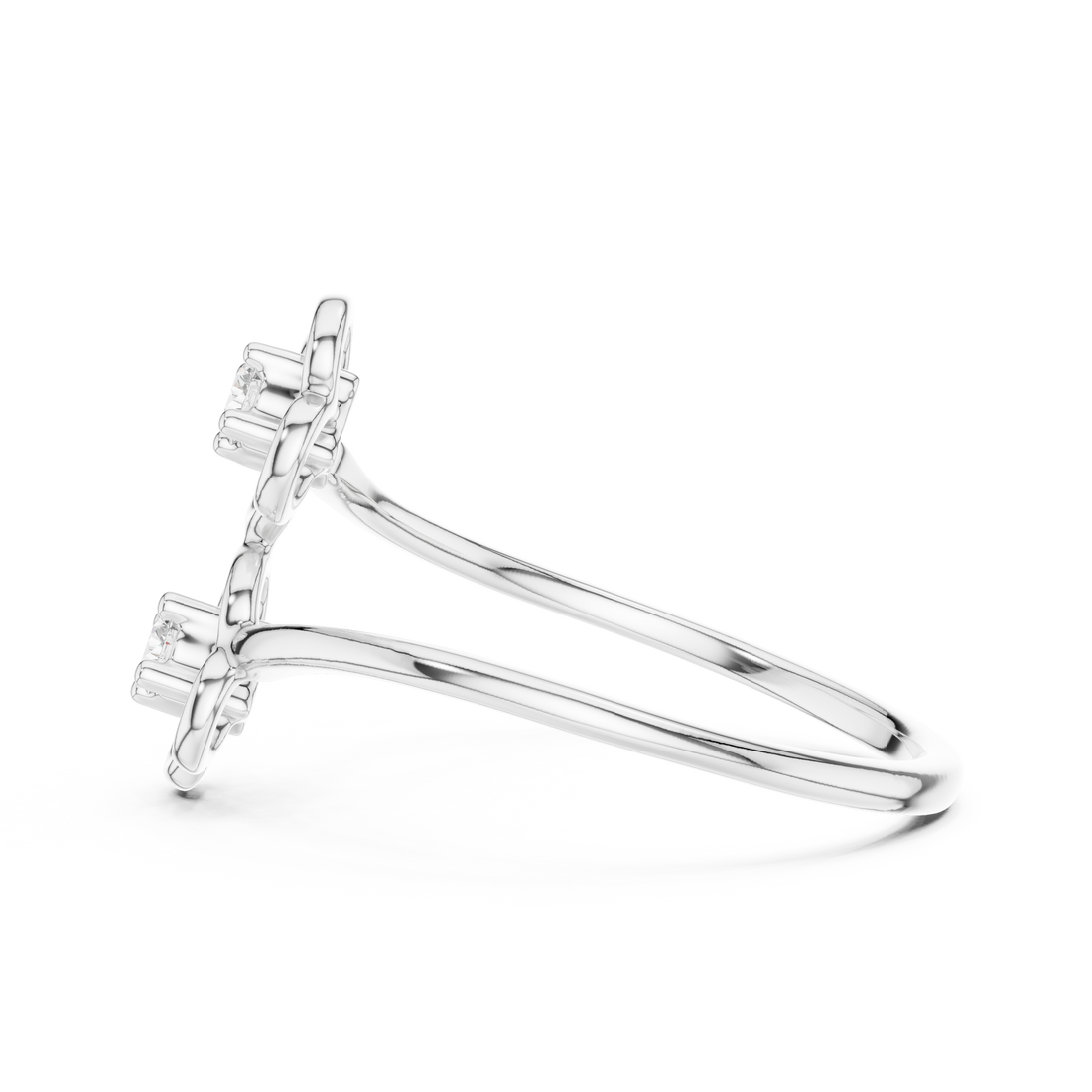 Round Cut Diamond Dual Floral Open Band Ring