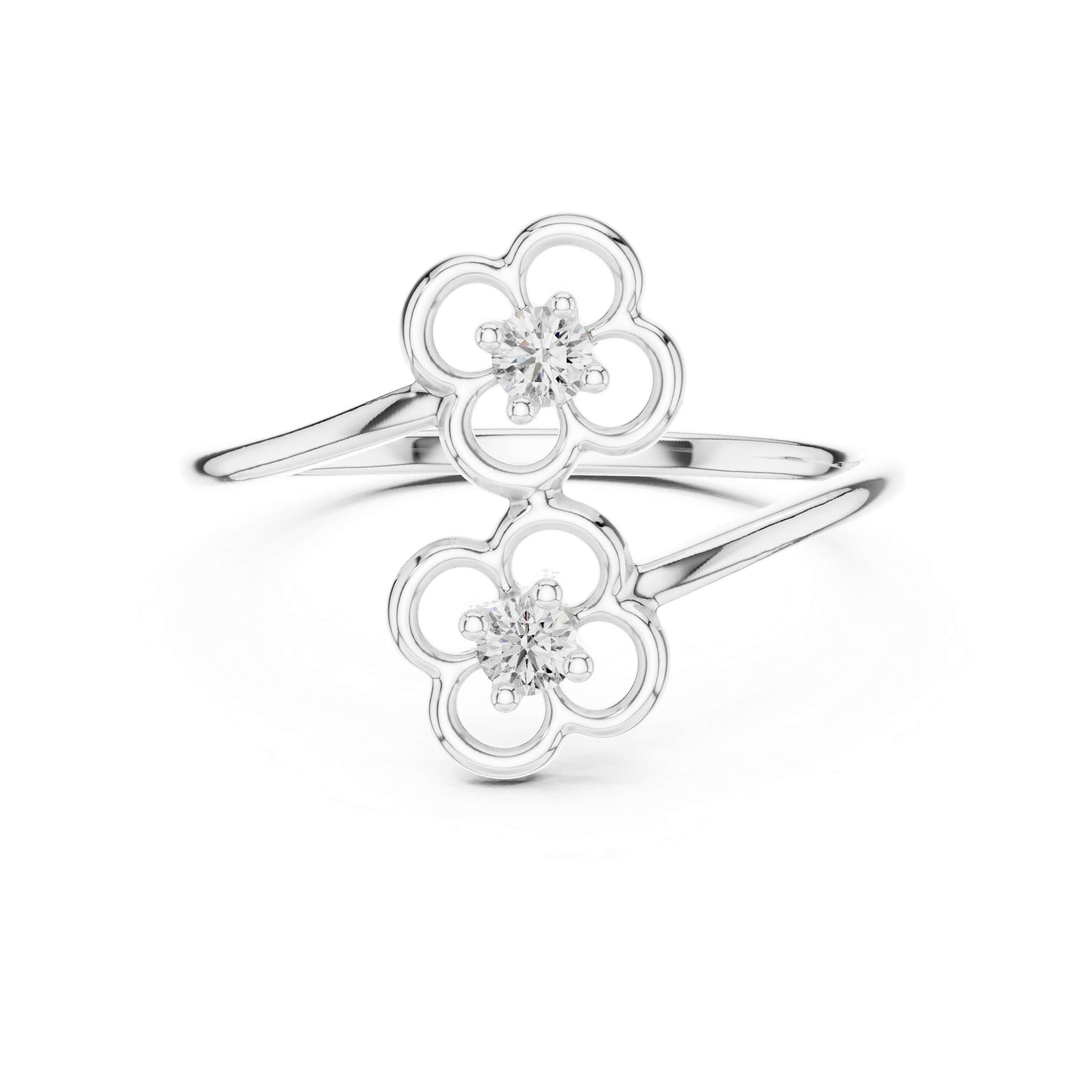 Round Cut Diamond Dual Floral Open Band Ring