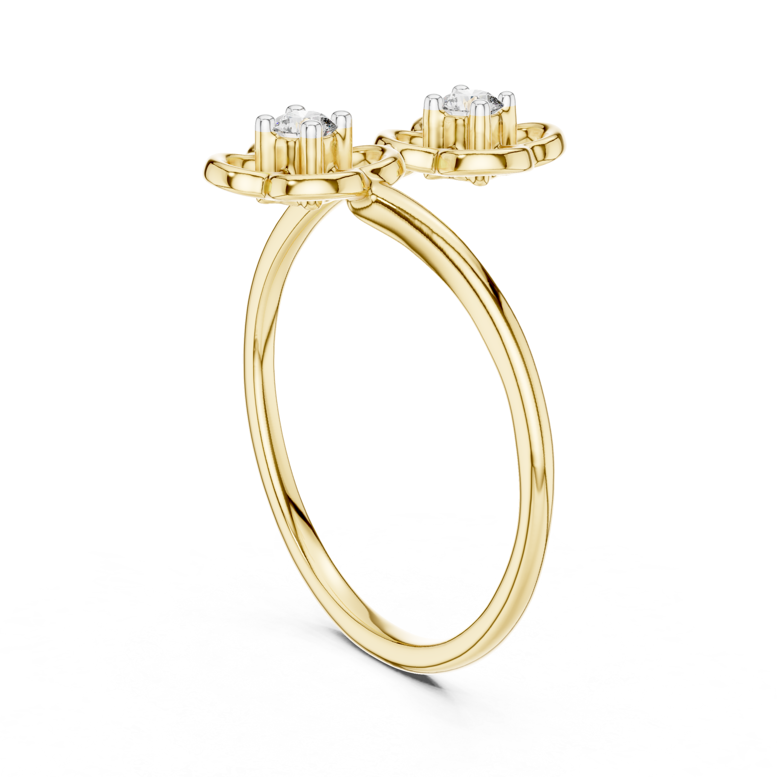 Round Cut Diamond Dual Floral Open Band Ring