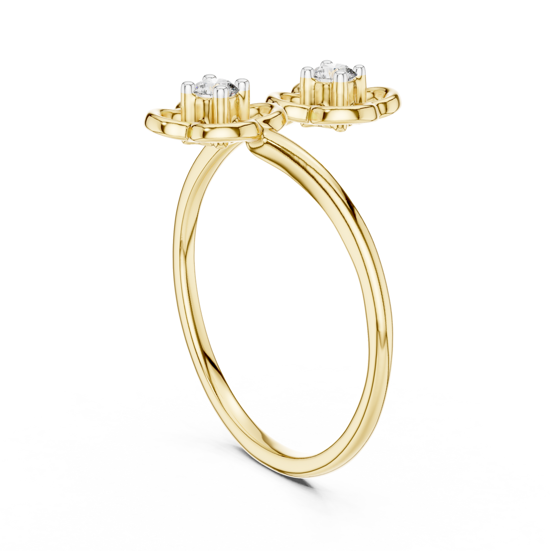 Round Cut Diamond Dual Floral Open Band Ring