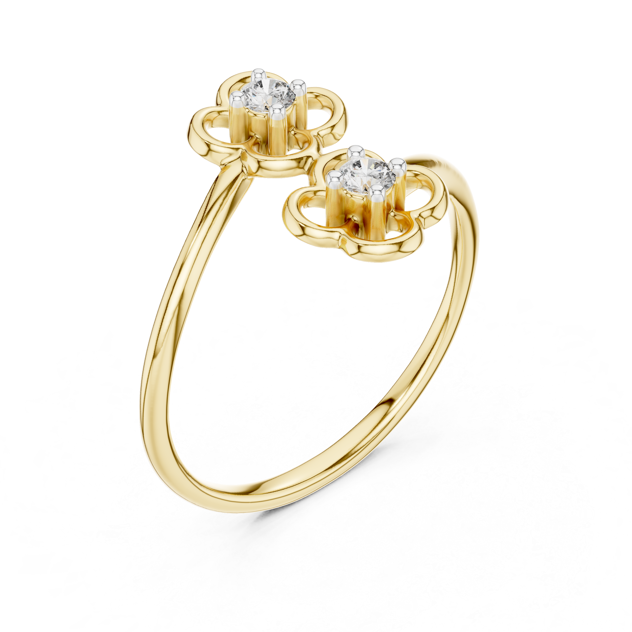 Round Cut Diamond Dual Floral Open Band Ring