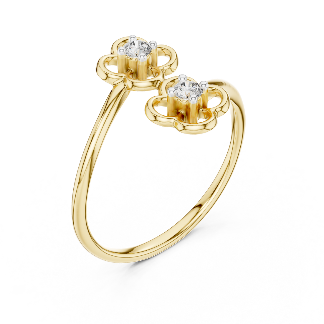 Round Cut Diamond Dual Floral Open Band Ring