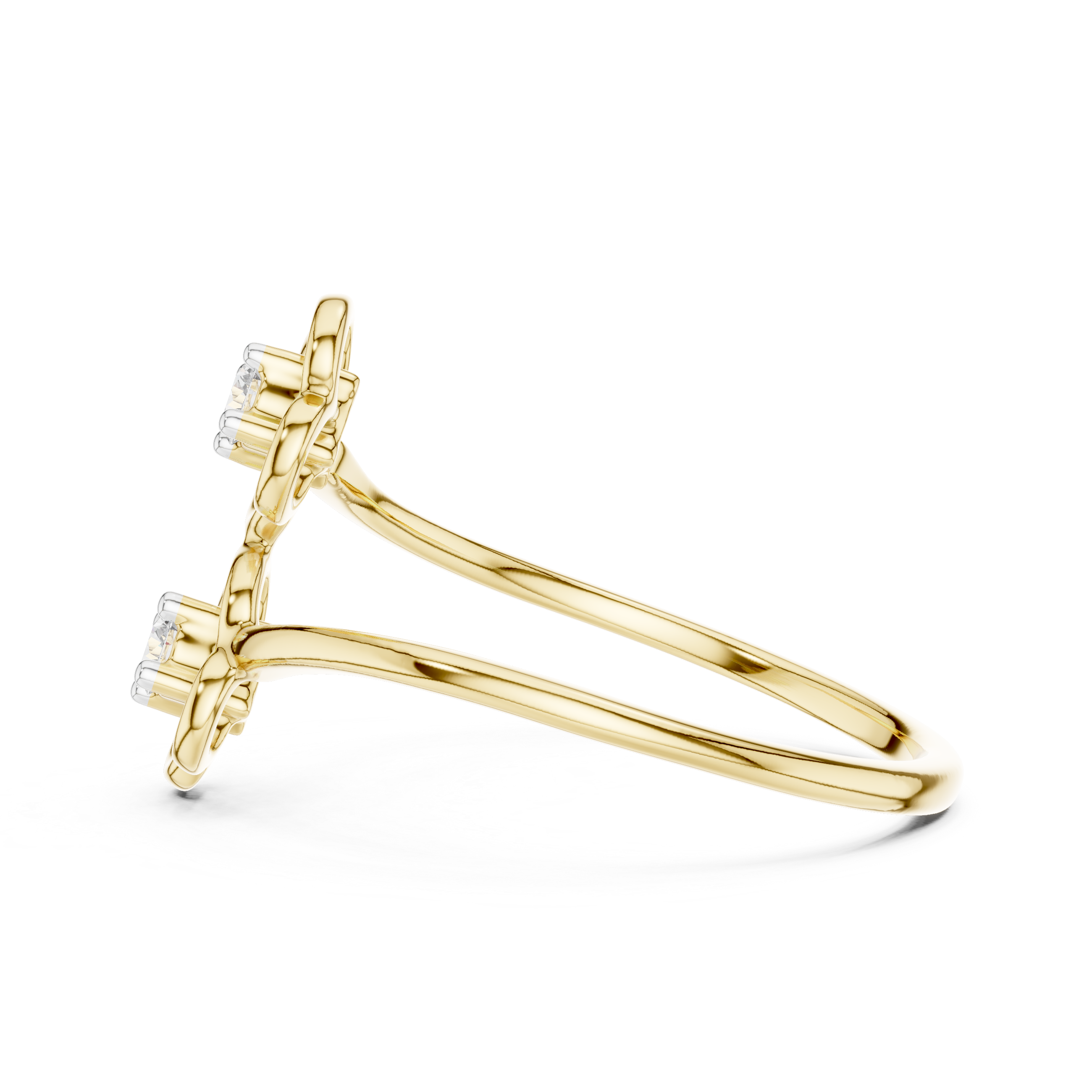 Round Cut Diamond Dual Floral Open Band Ring