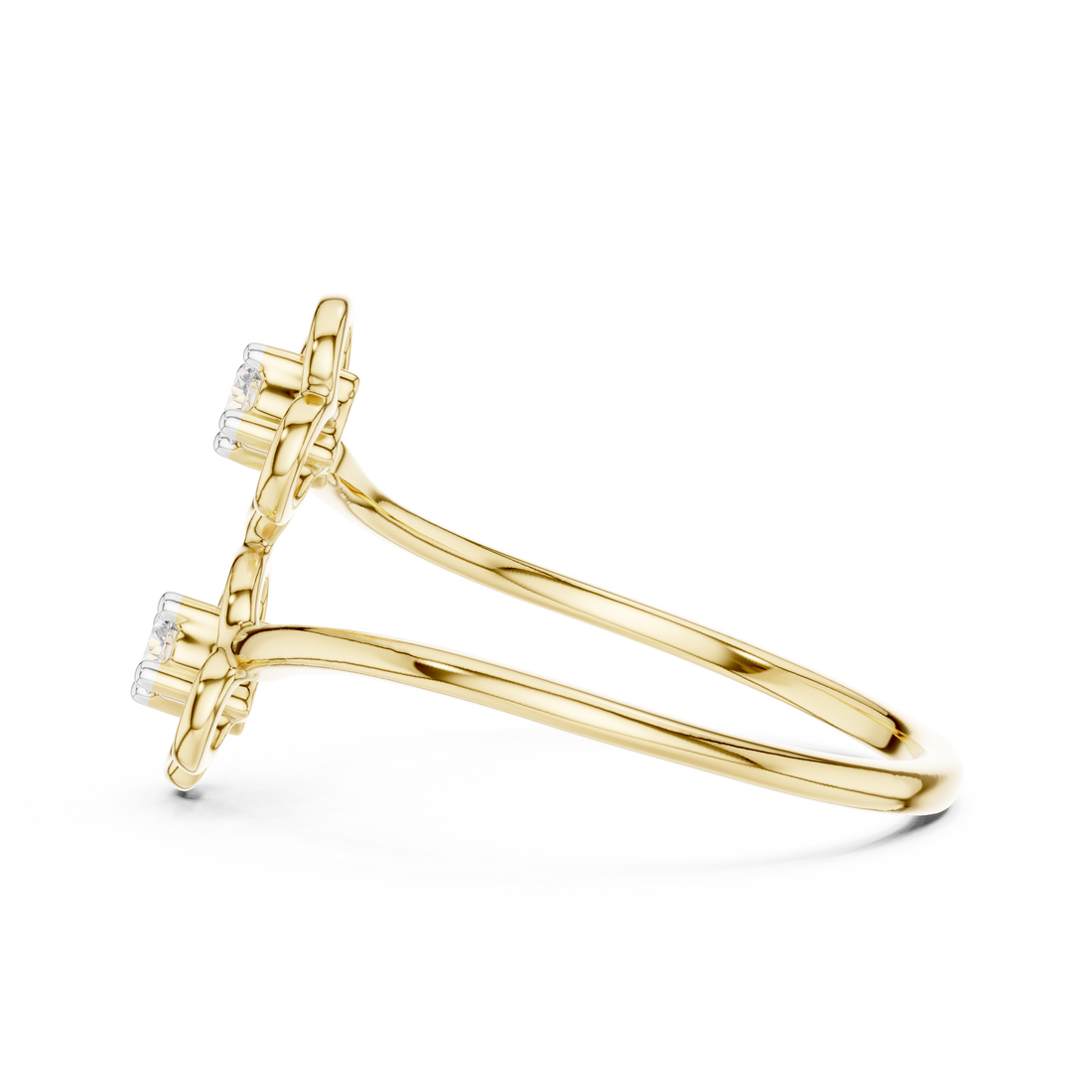 Round Cut Diamond Dual Floral Open Band Ring