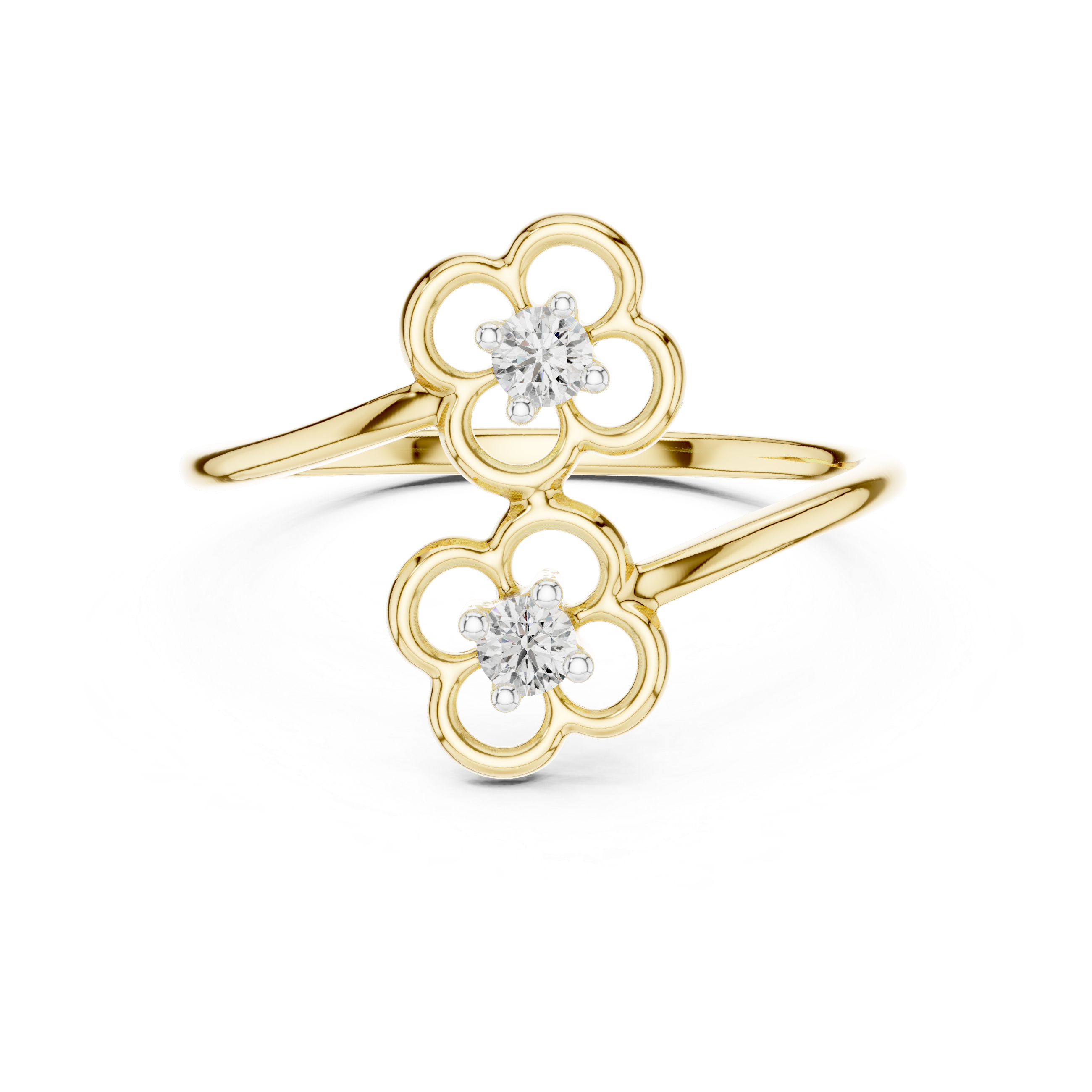 Round Cut Diamond Dual Floral Open Band Ring