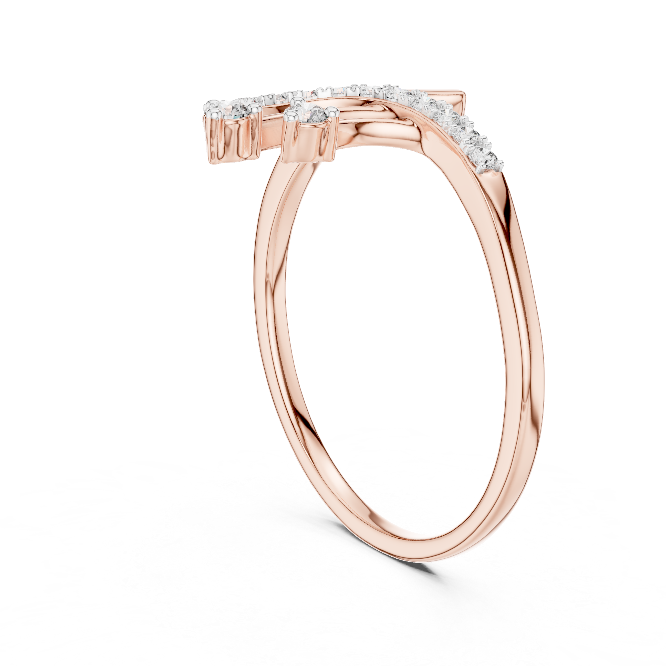Round Cut Diamond Dual Drop Twist Bypass Ring