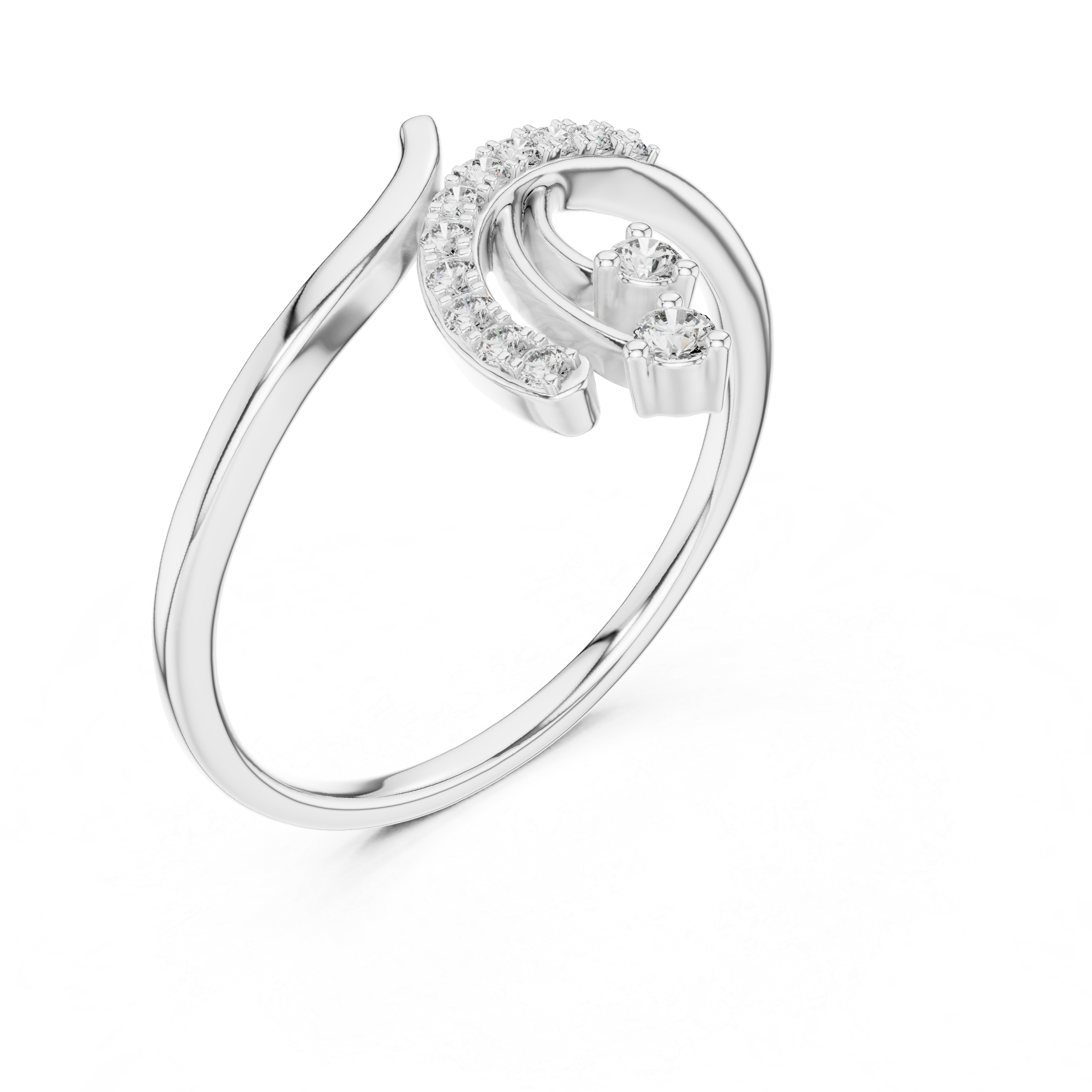 Round Cut Diamond Dual Drop Twist Bypass Ring