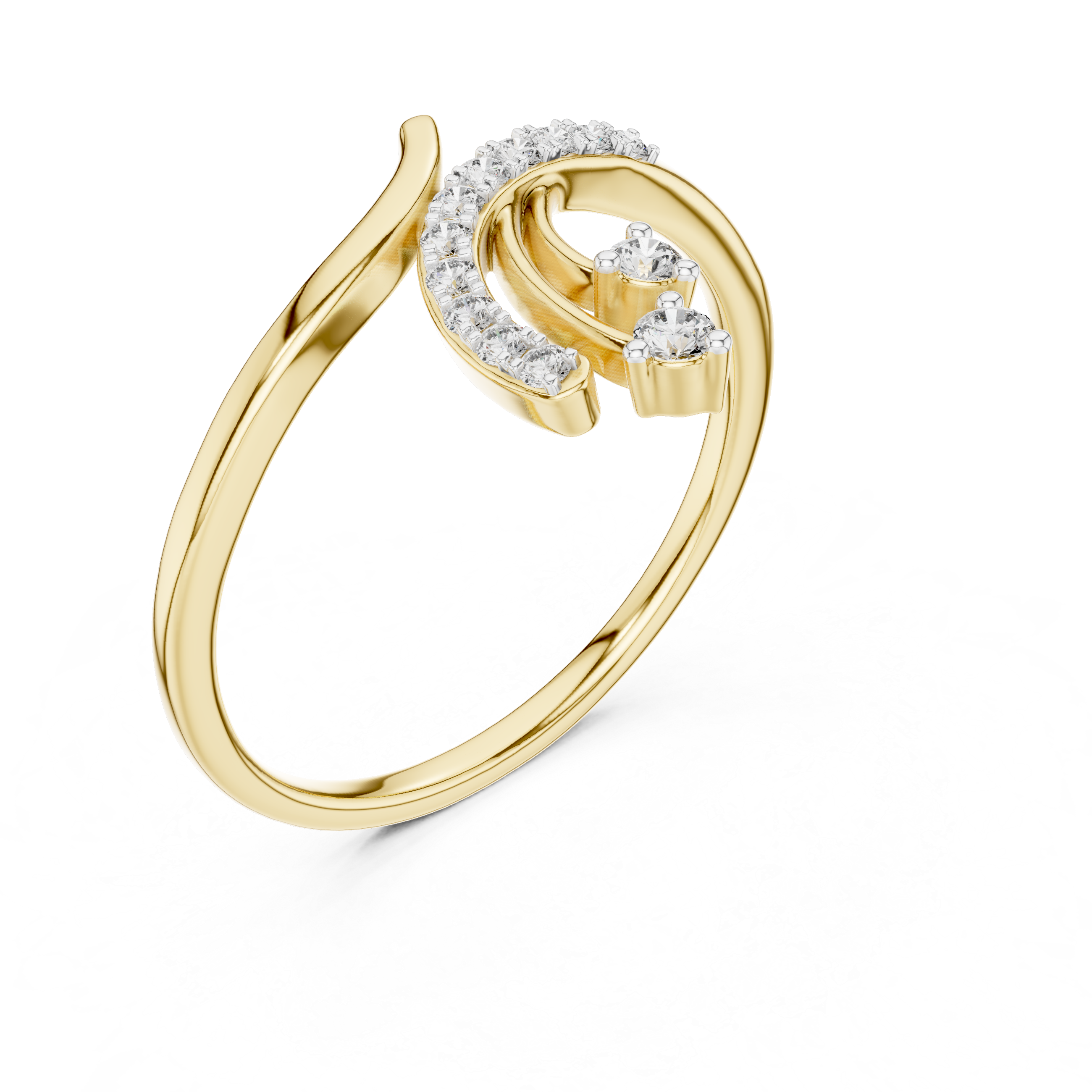 Round Cut Diamond Dual Drop Twist Bypass Ring
