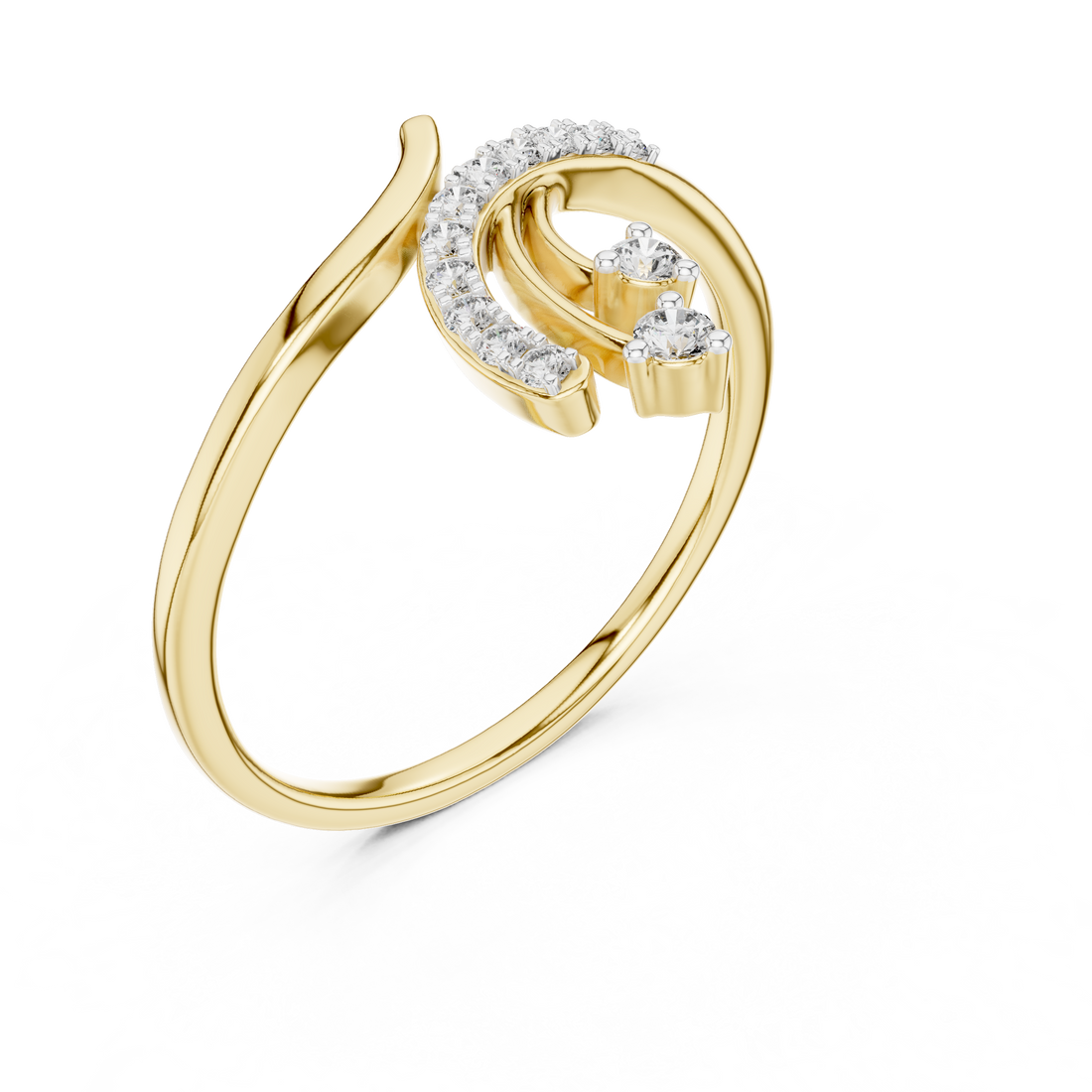 Round Cut Diamond Dual Drop Twist Bypass Ring