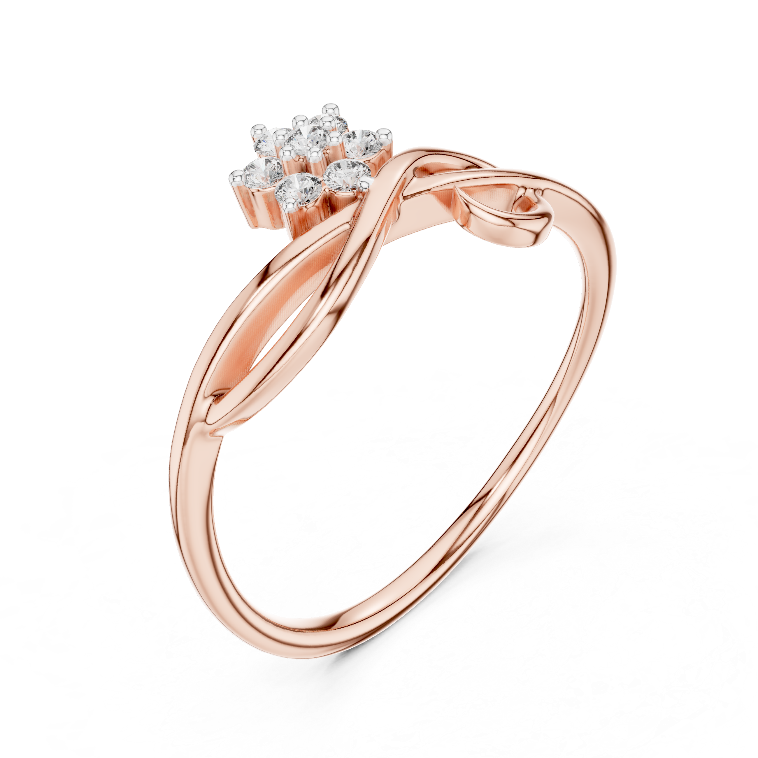 Round Cut Diamond Floral Twist Bypass Ring