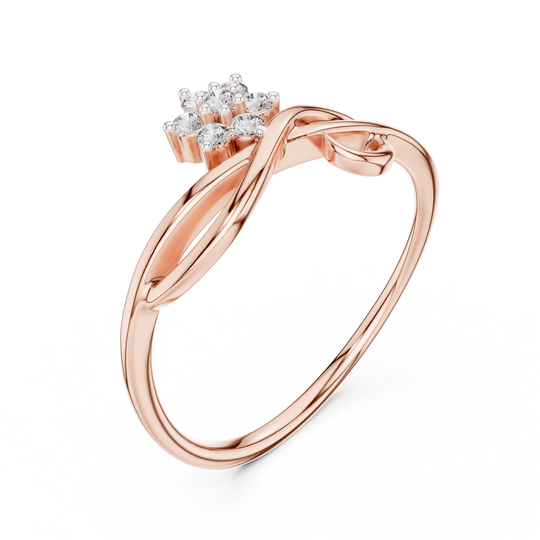 Round Cut Diamond Floral Twist Bypass Ring