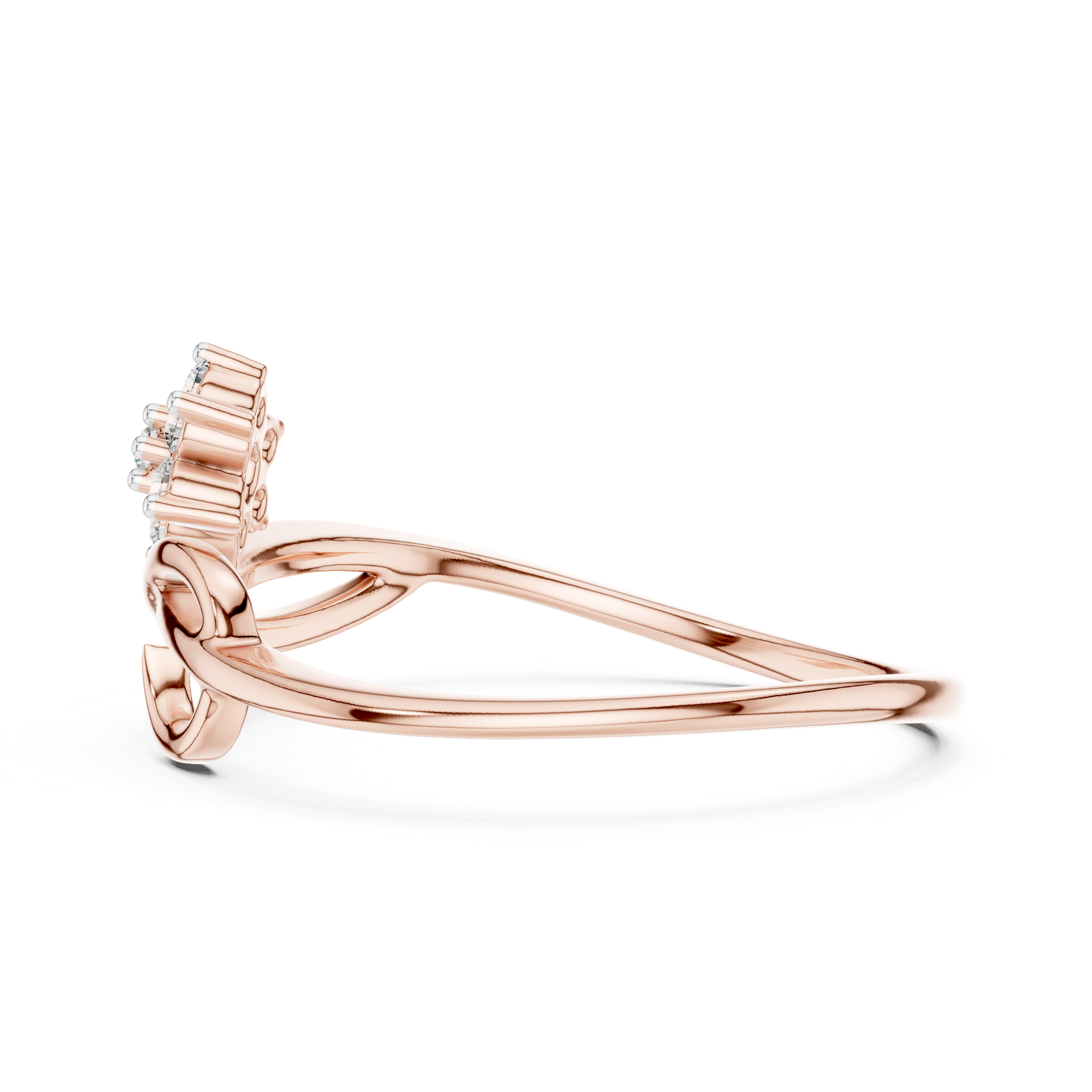 Round Cut Diamond Floral Twist Bypass Ring