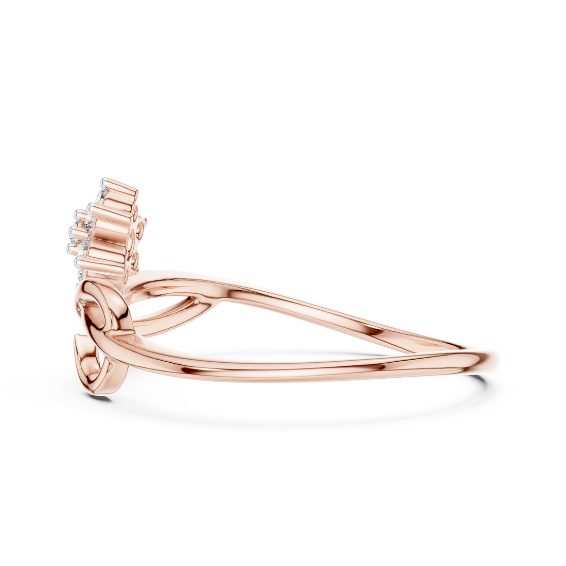 Round Cut Diamond Floral Twist Bypass Ring