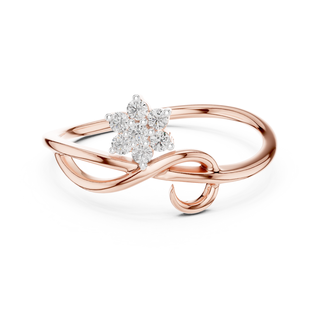 Round Cut Diamond Floral Twist Bypass Ring