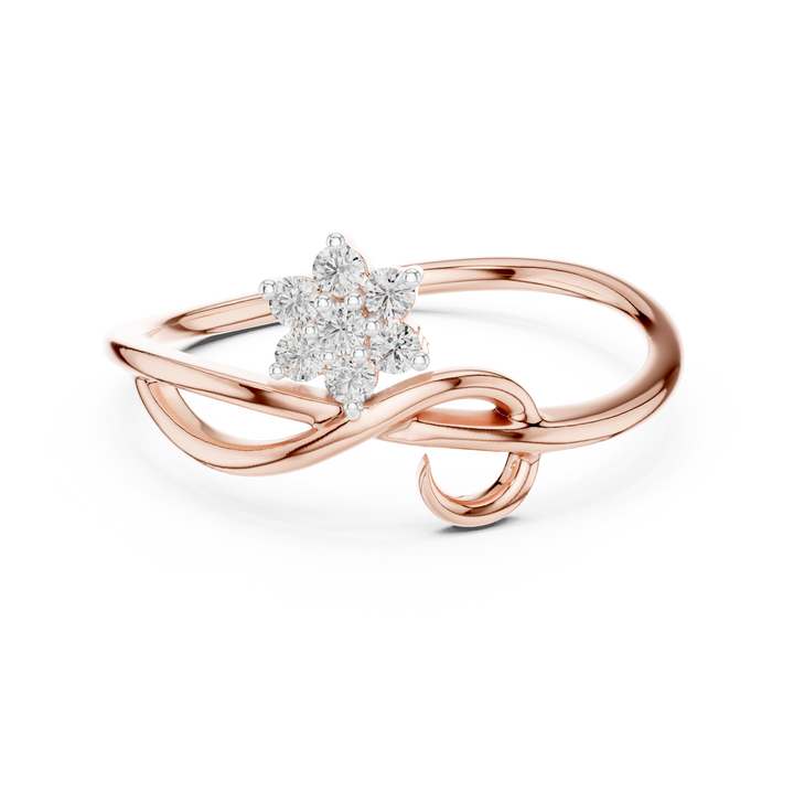 Round Cut Diamond Floral Twist Bypass Ring