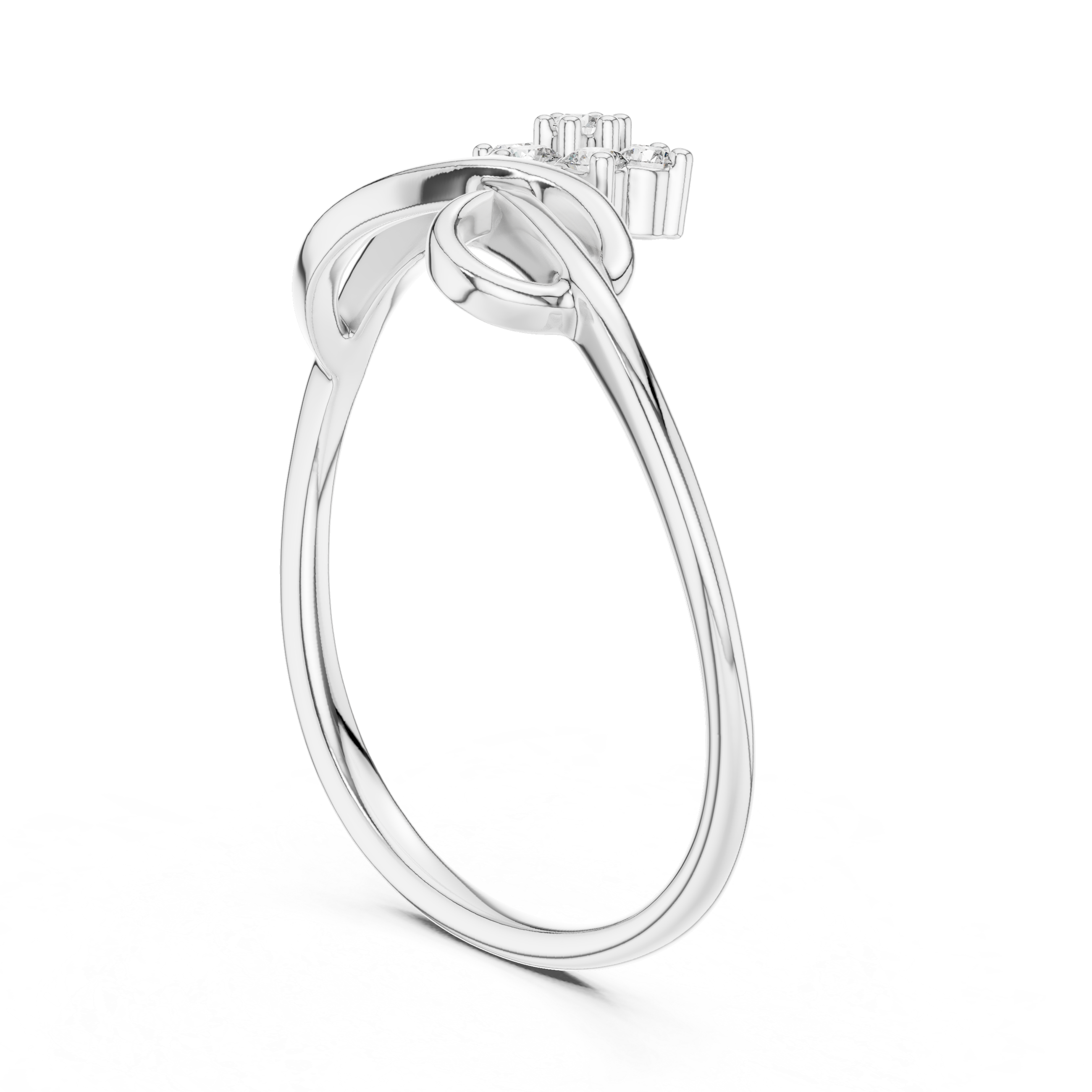 Round Cut Diamond Floral Twist Bypass Ring