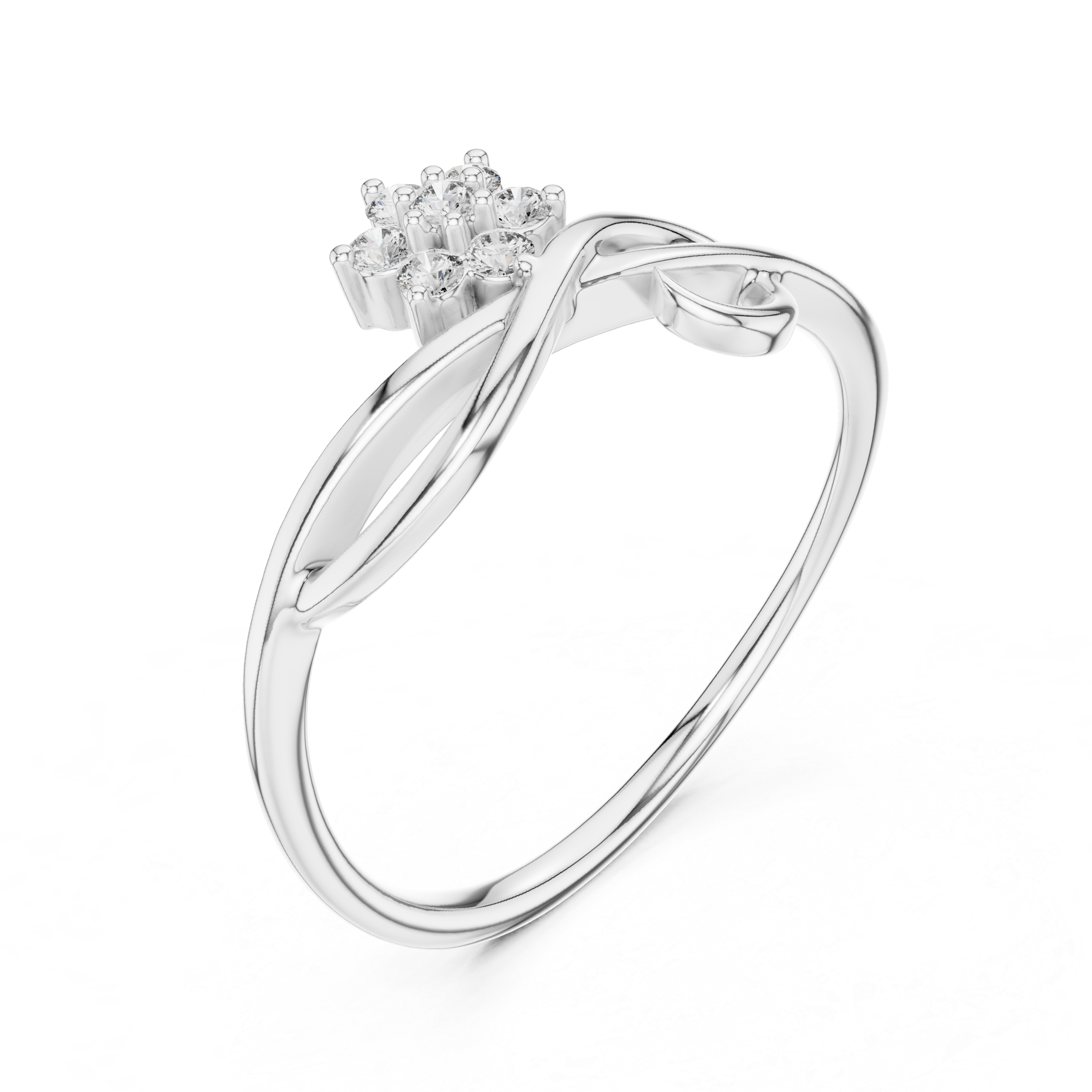 Round Cut Diamond Floral Twist Bypass Ring