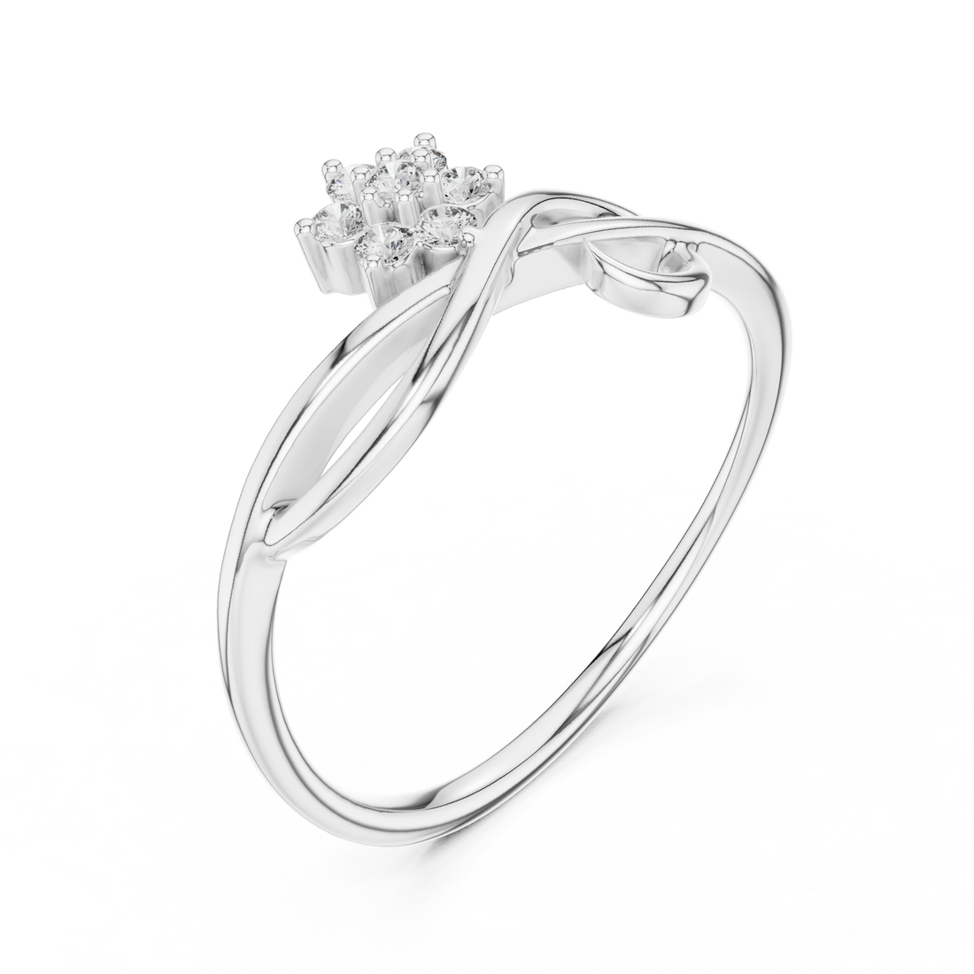 Round Cut Diamond Floral Twist Bypass Ring
