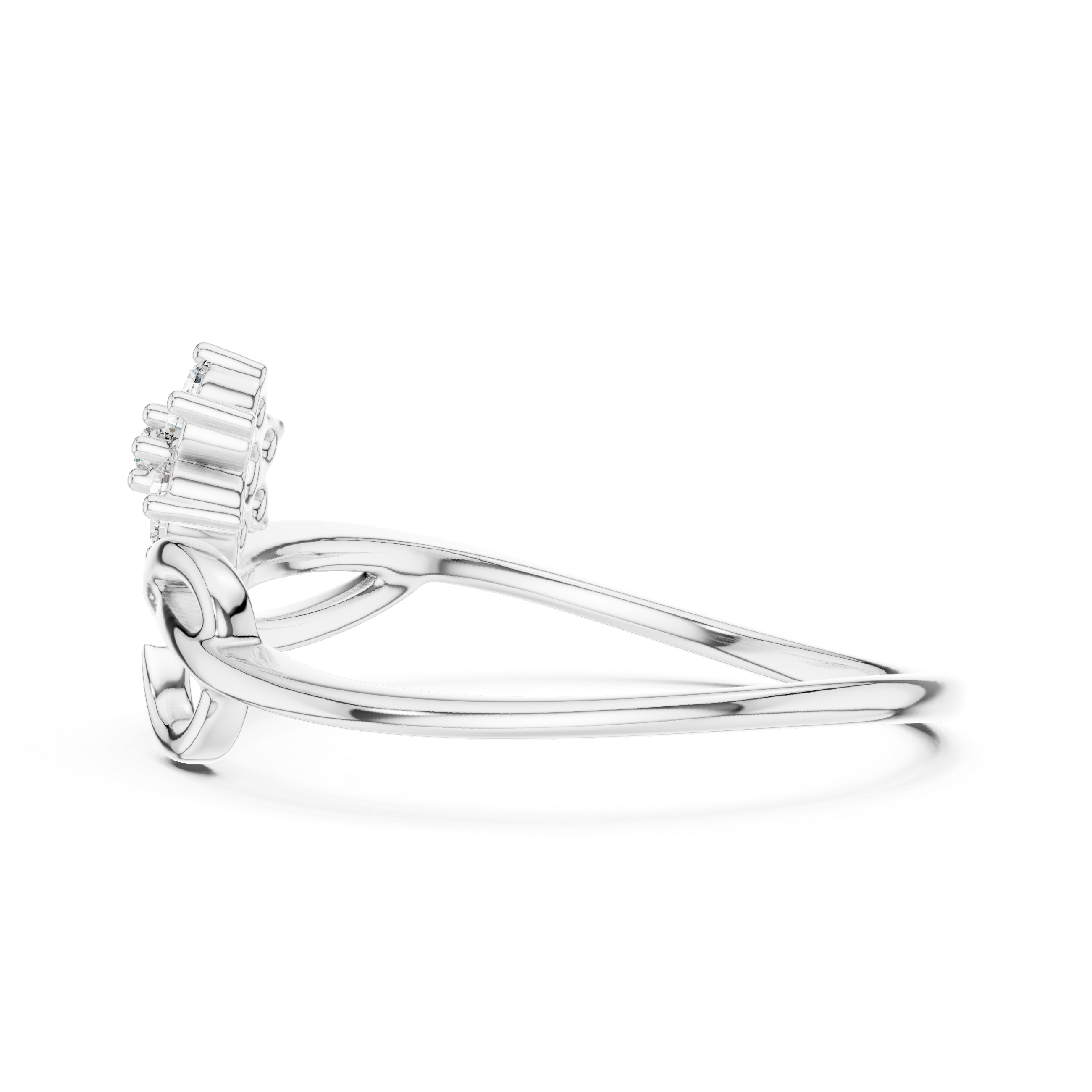 Round Cut Diamond Floral Twist Bypass Ring