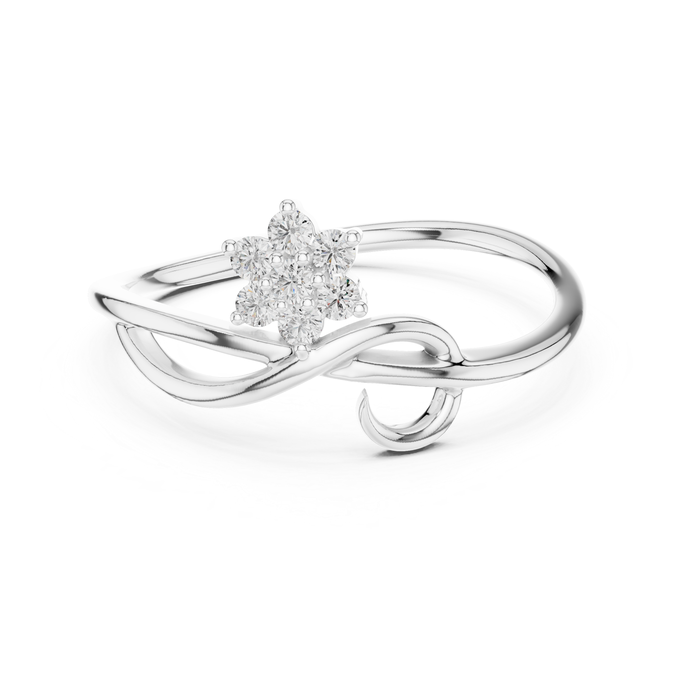 Round Cut Diamond Floral Twist Bypass Ring