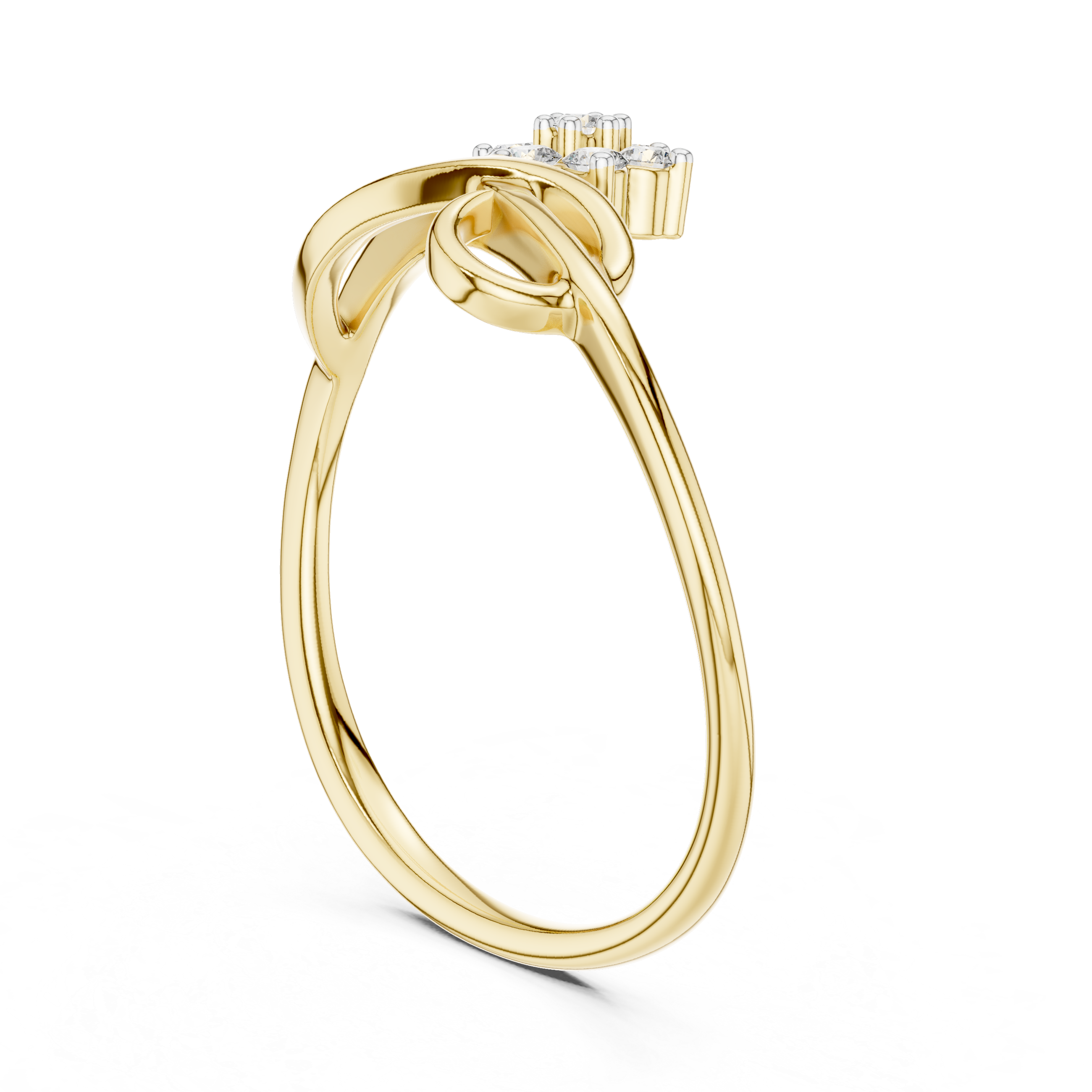 Round Cut Diamond Floral Twist Bypass Ring