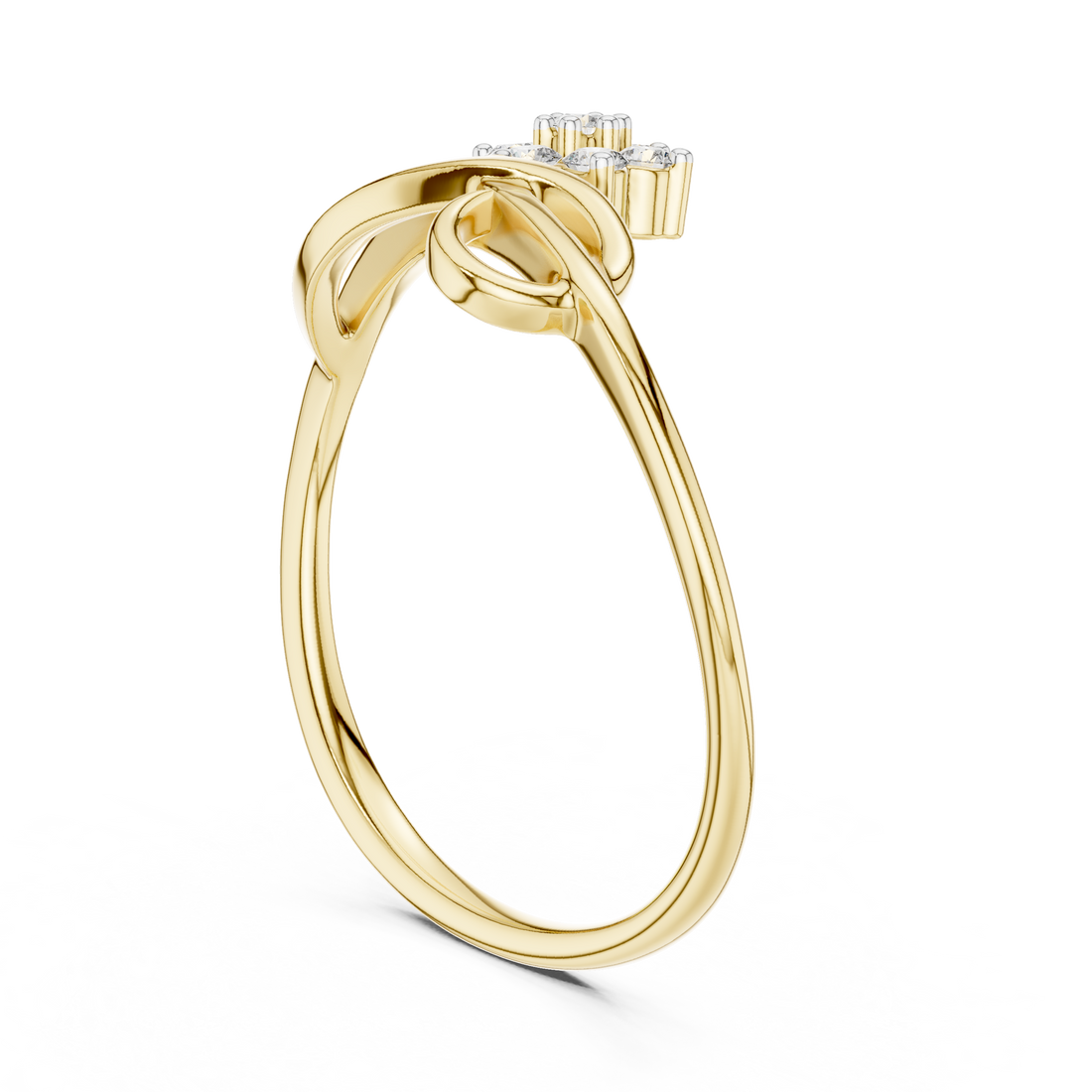 Round Cut Diamond Floral Twist Bypass Ring