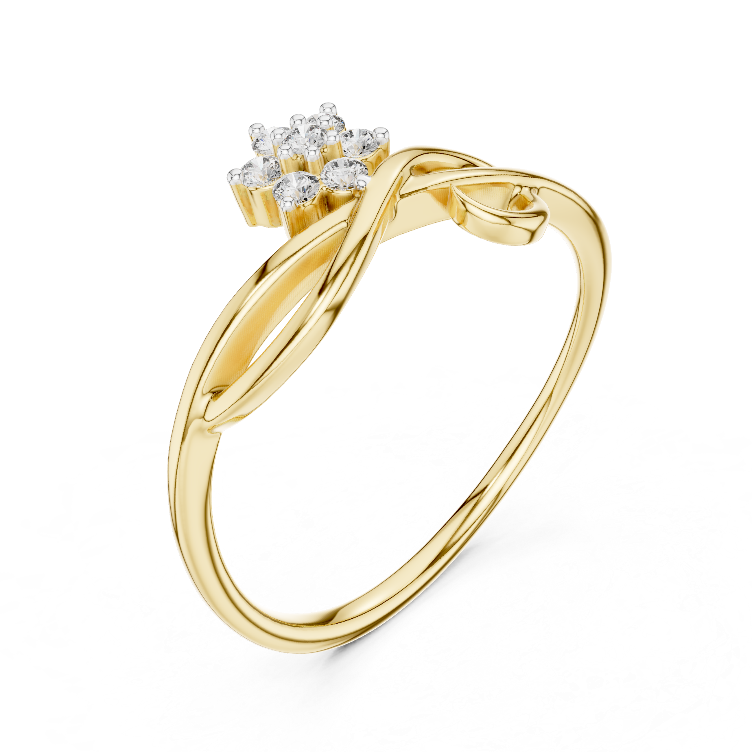 Round Cut Diamond Floral Twist Bypass Ring