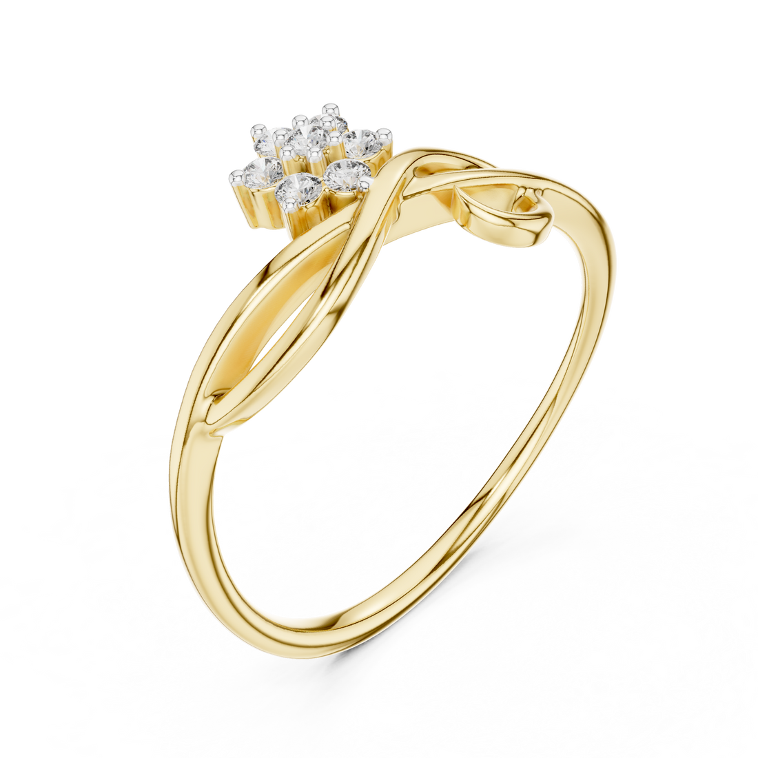 Round Cut Diamond Floral Twist Bypass Ring