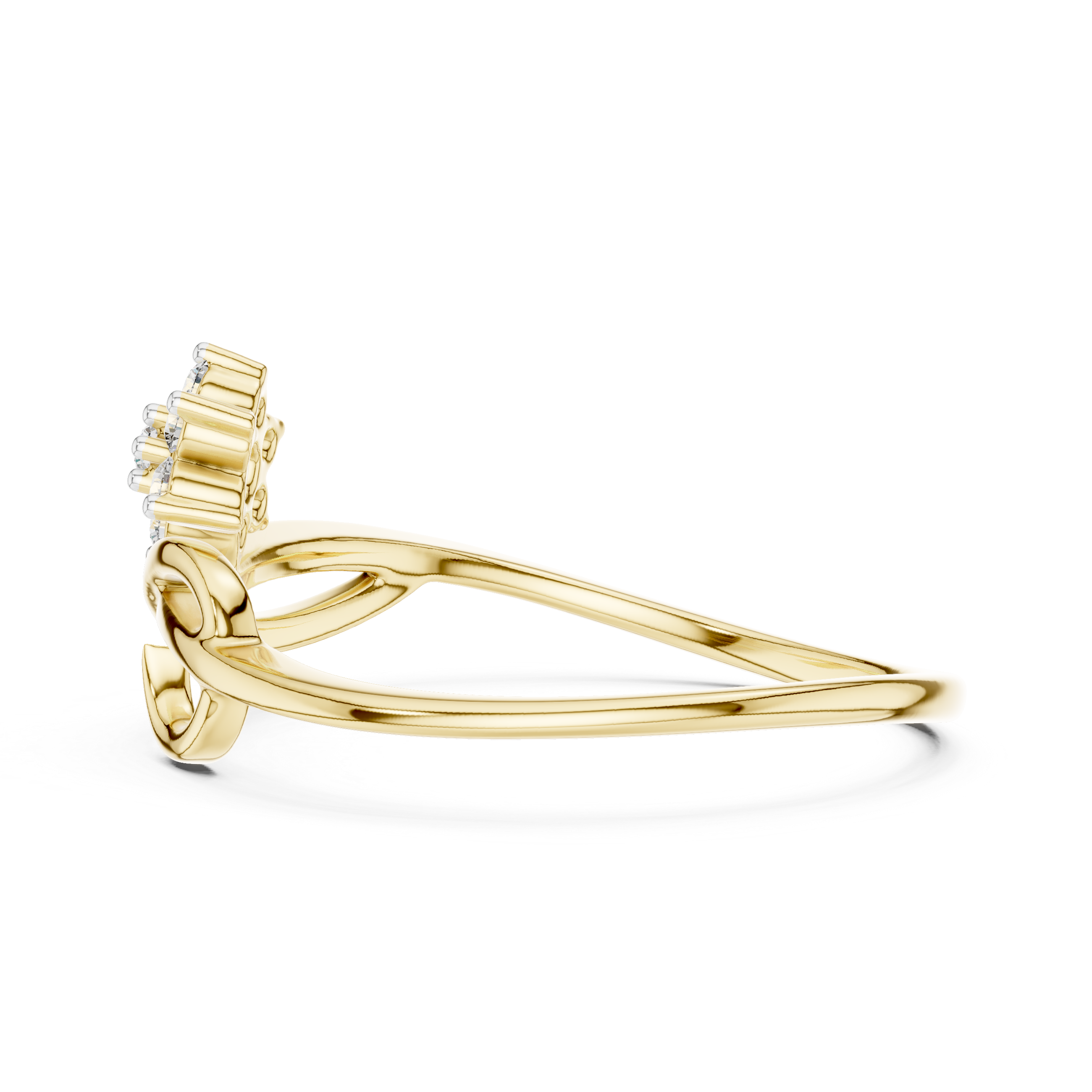 Round Cut Diamond Floral Twist Bypass Ring