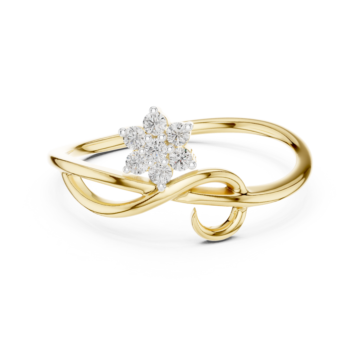 Round Cut Diamond Floral Twist Bypass Ring