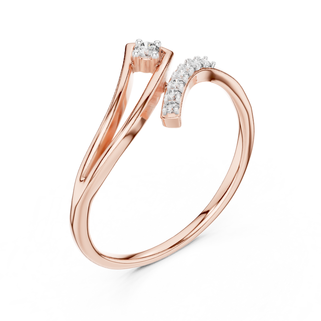 Round Cut Diamond Twist Solitaire Ring with Pavé Side Stones