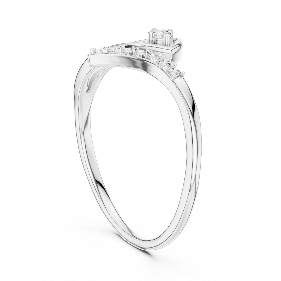 Round Cut Diamond Twist Solitaire Ring with Pavé Side Stones