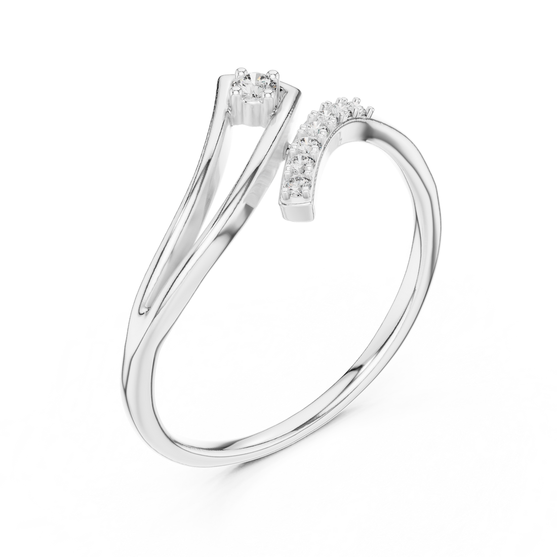 Round Cut Diamond Twist Solitaire Ring with Pavé Side Stones