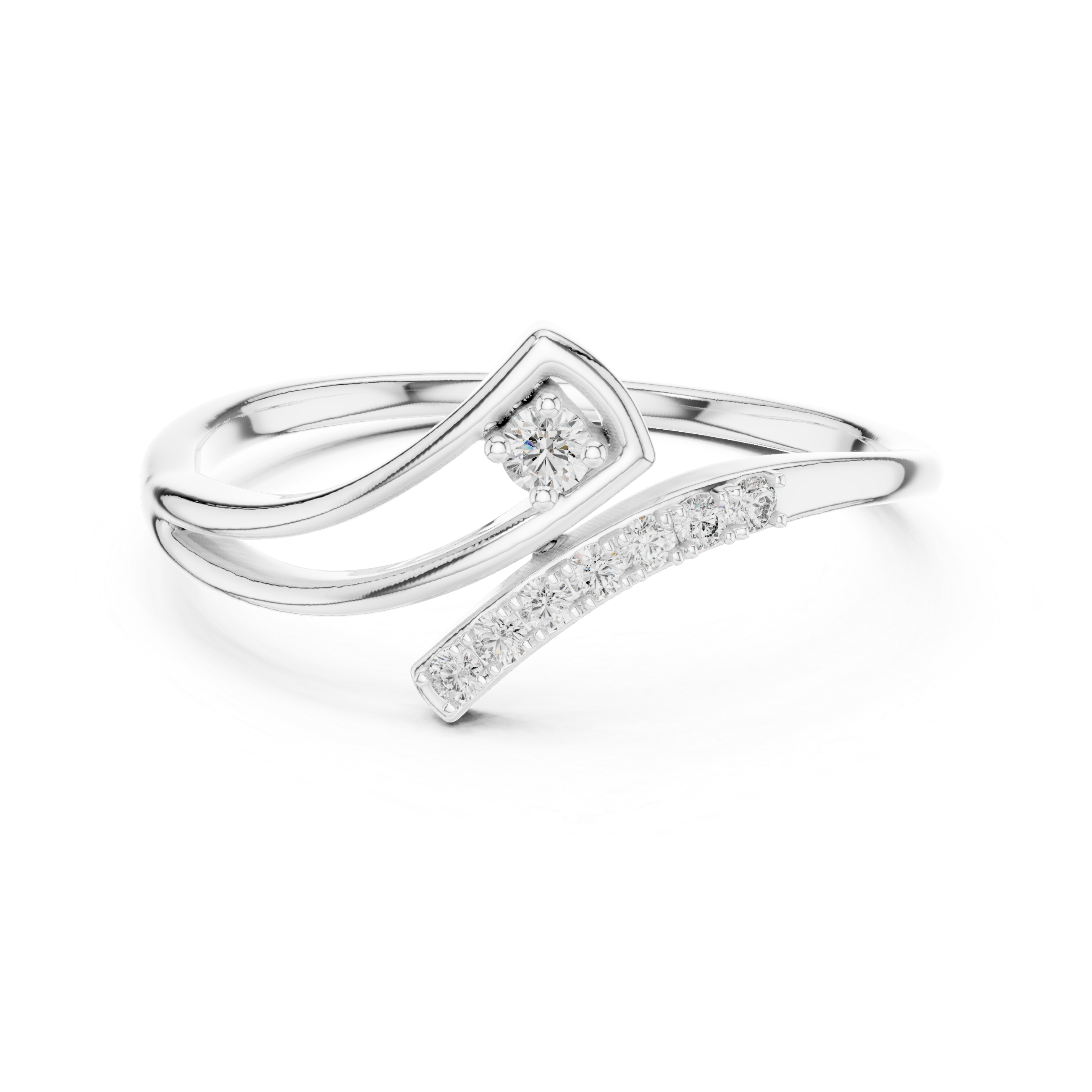 Round Cut Diamond Twist Solitaire Ring with Pavé Side Stones