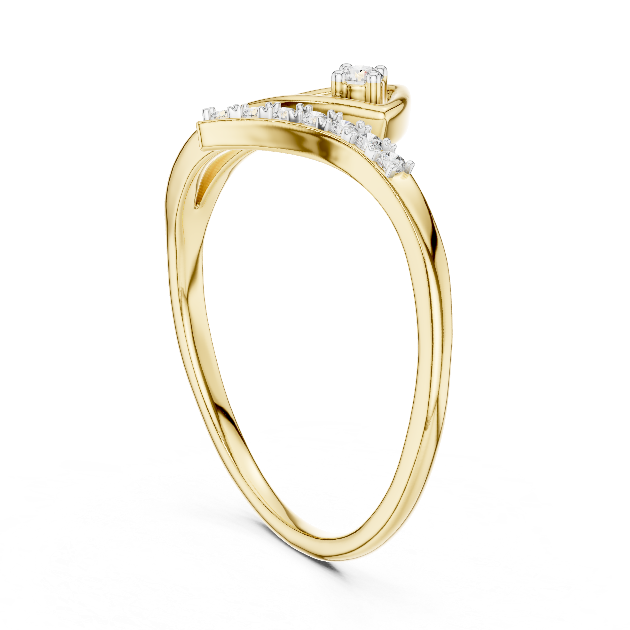 Round Cut Diamond Twist Solitaire Ring with Pavé Side Stones