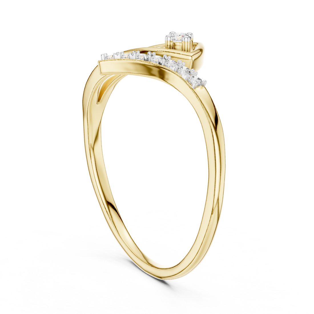 Round Cut Diamond Twist Solitaire Ring with Pavé Side Stones