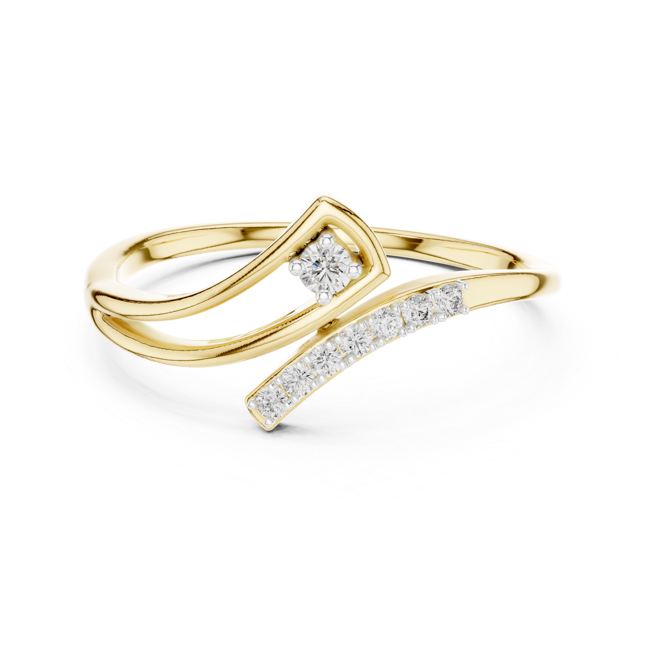 Round Cut Diamond Twist Solitaire Ring with Pavé Side Stones