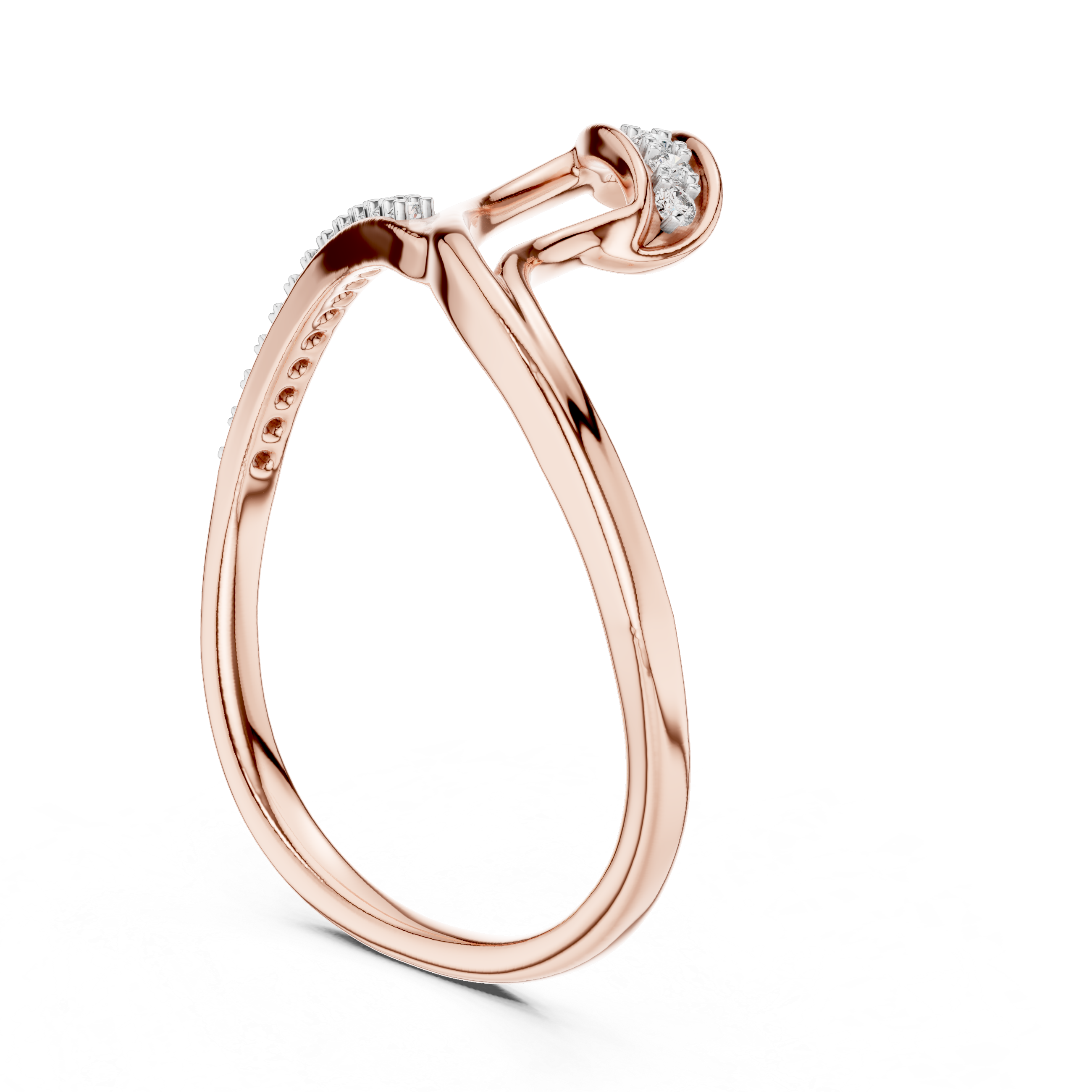 Round Cut Diamond Intertwined Twist Ring with Pavé Accents